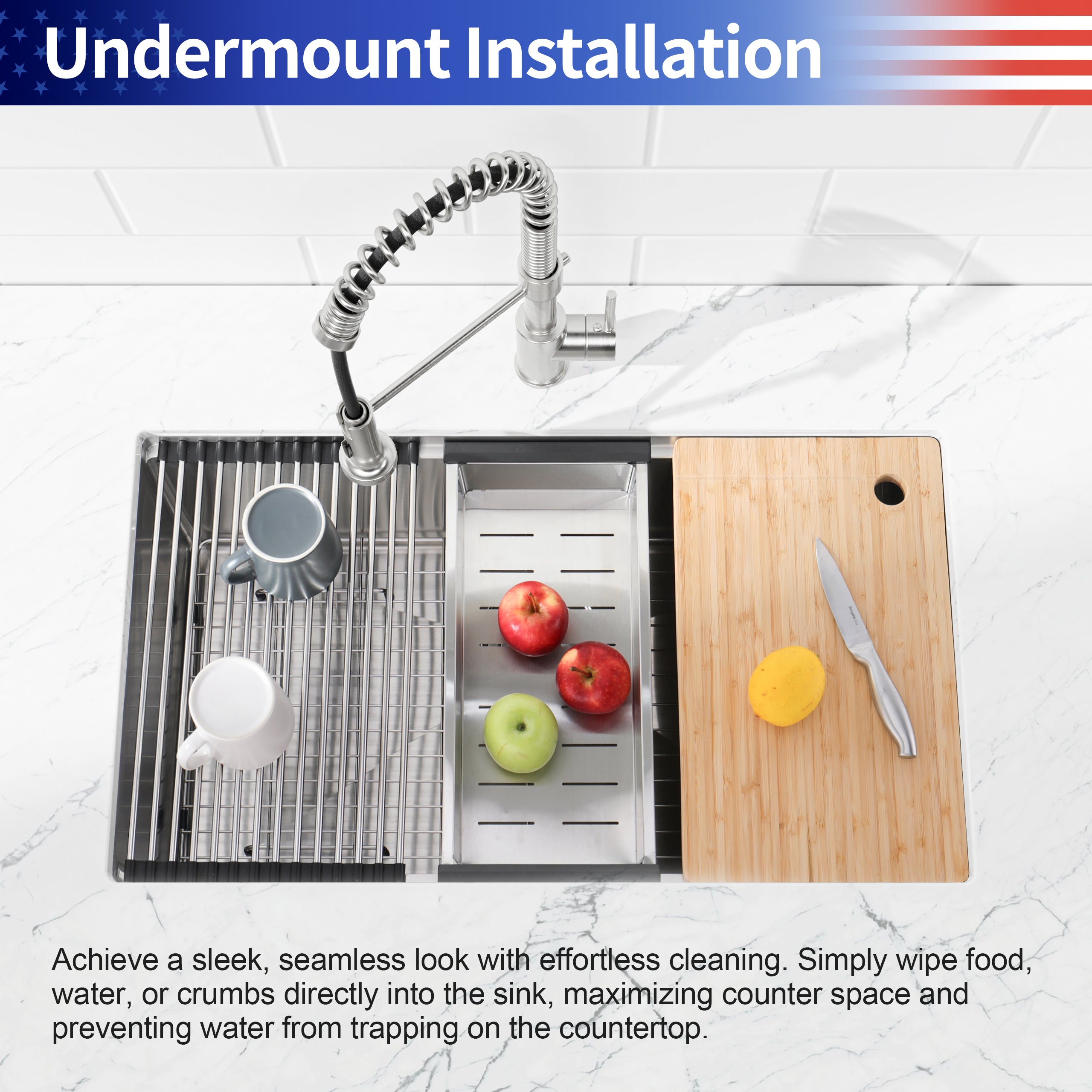 36" x 19" Undermount Single Bowl Workstation Sink, 16 Gauge Stainless Steel