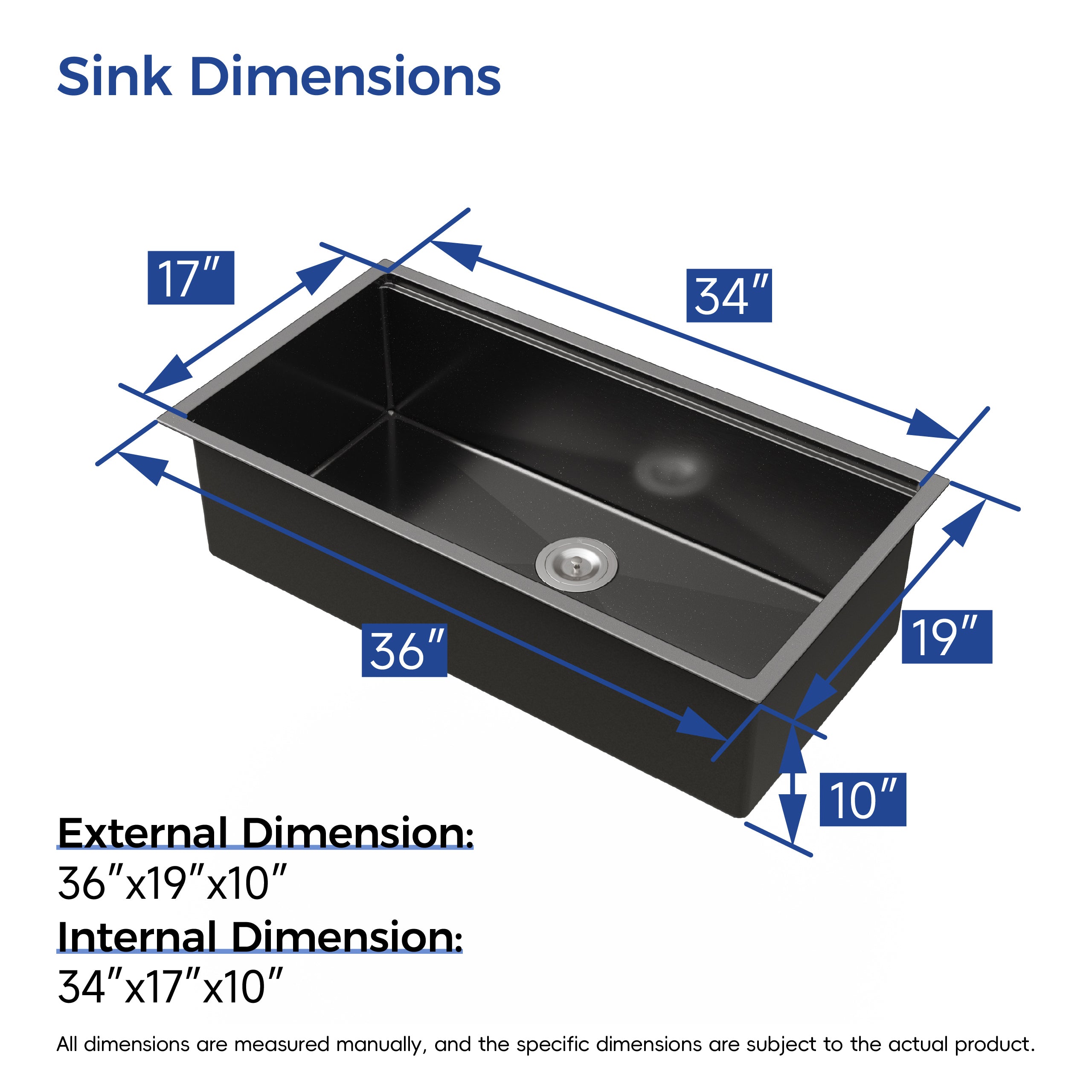 36" x 19" Undermount Single Bowl Workstation Sink, 16 Gauge Stainless Steel