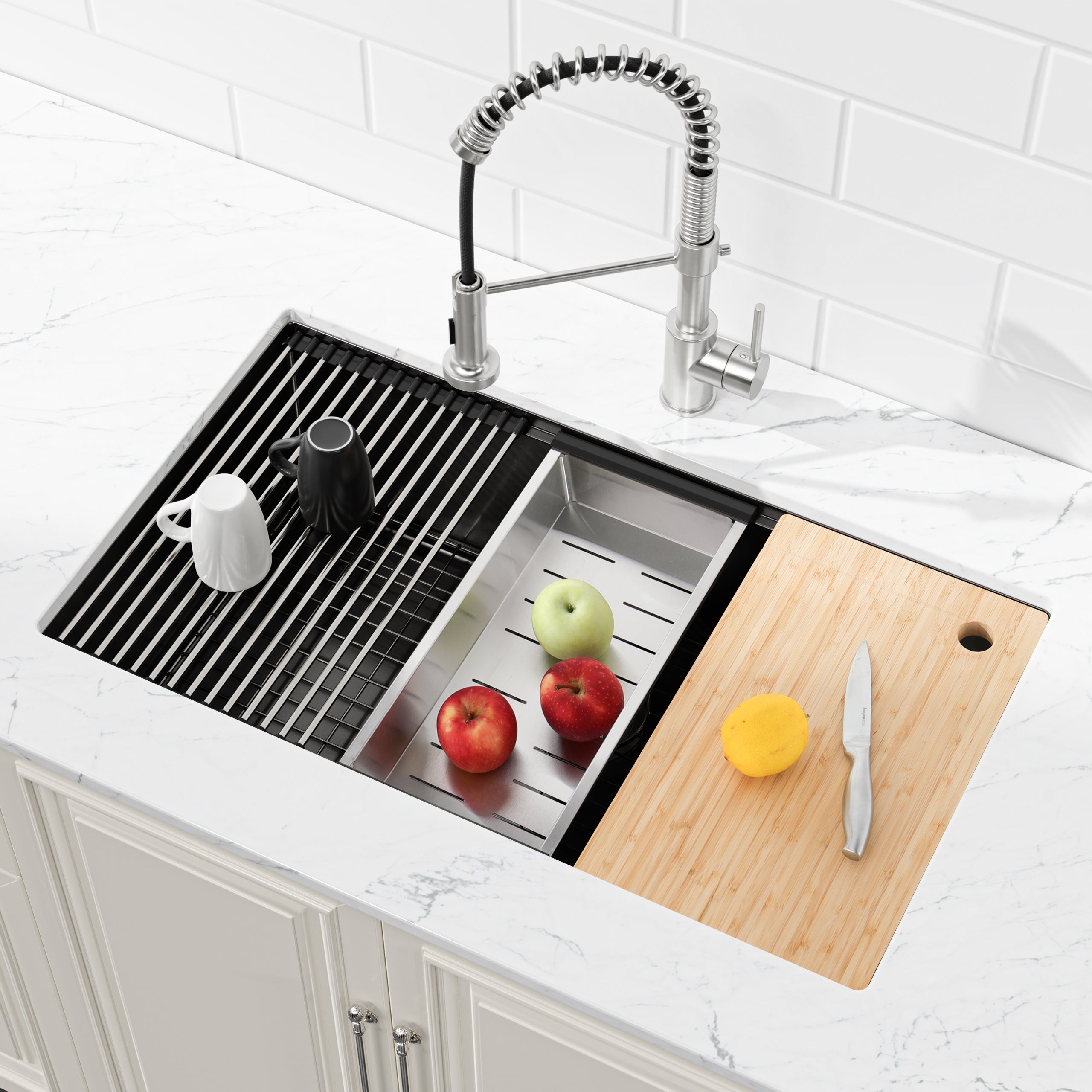 36" x 19" Undermount Single Bowl Workstation Sink, 16 Gauge Stainless Steel