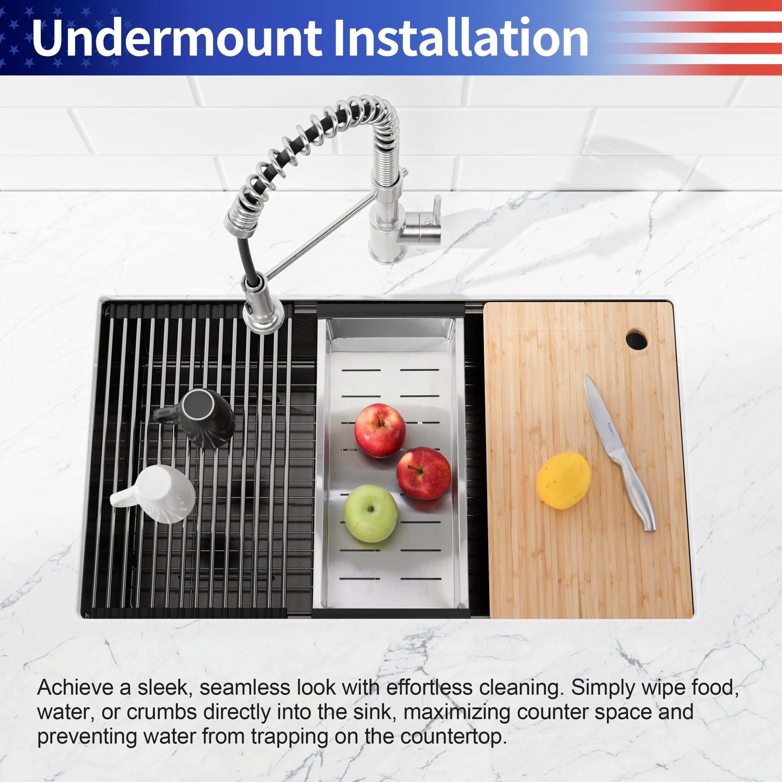 36" x 19" Undermount Single Bowl Workstation Sink, 16 Gauge Stainless Steel