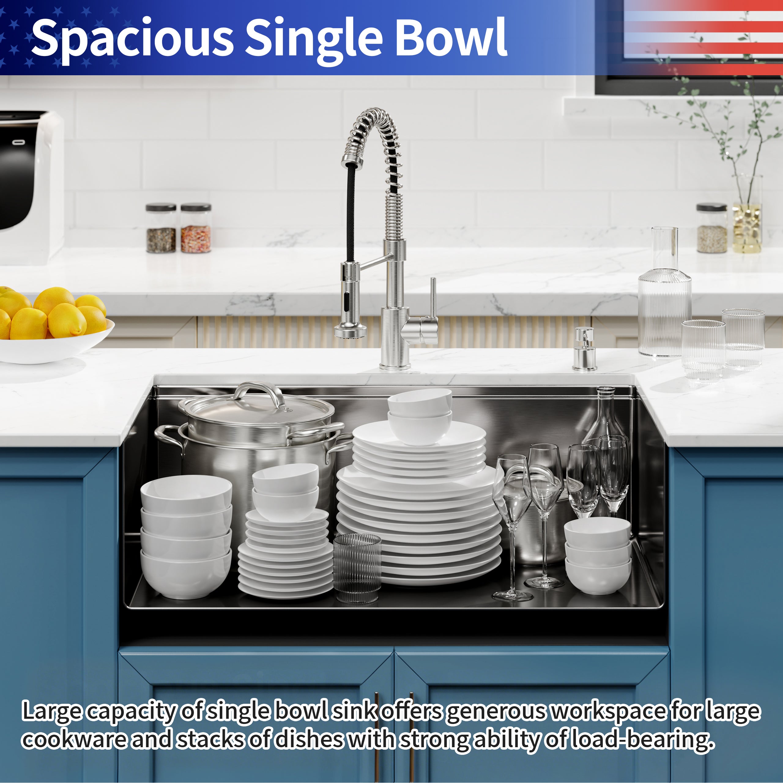 36" x 19" Undermount Single Bowl Workstation Sink, 16 Gauge Stainless Steel