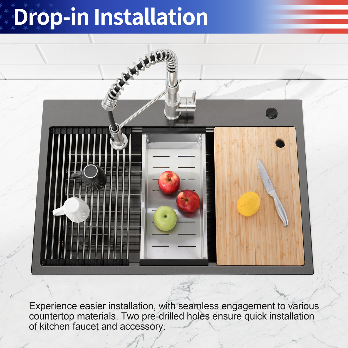 RAINLEX 30 in. x 22 in. Drop-In Single Bowl Workstation Sink in Stainless Steel - RX-SS70-3022