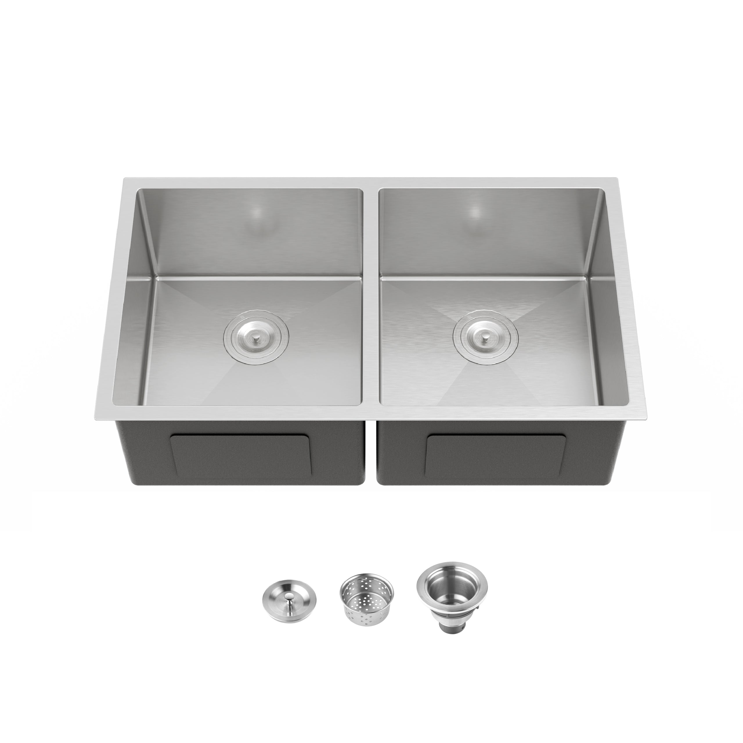 33" x 19" Undermount Double Bowl Handmade Sink, 16 Gauge Stainless Steel