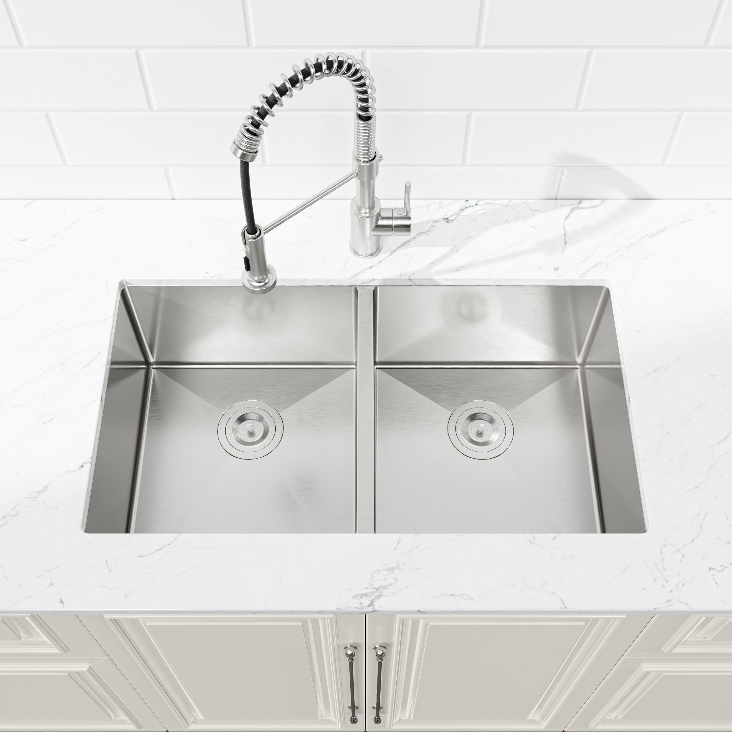 33" x 19" Undermount Double Bowl Handmade Sink, 16 Gauge Stainless Steel