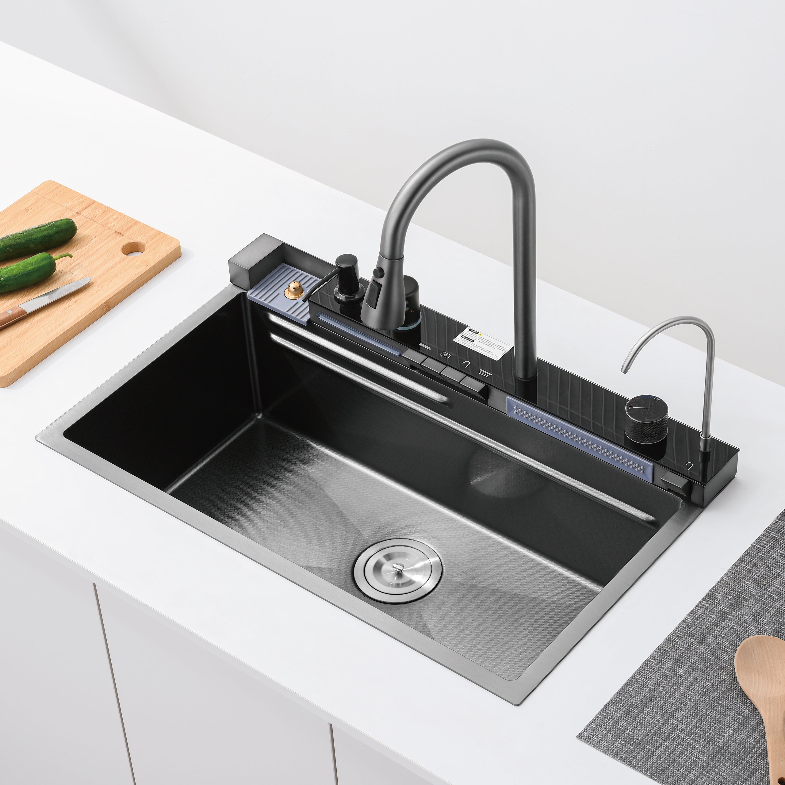 30" x 18" Smart Waterfall Kitchen Sink with Digital Display and Cup Washer
