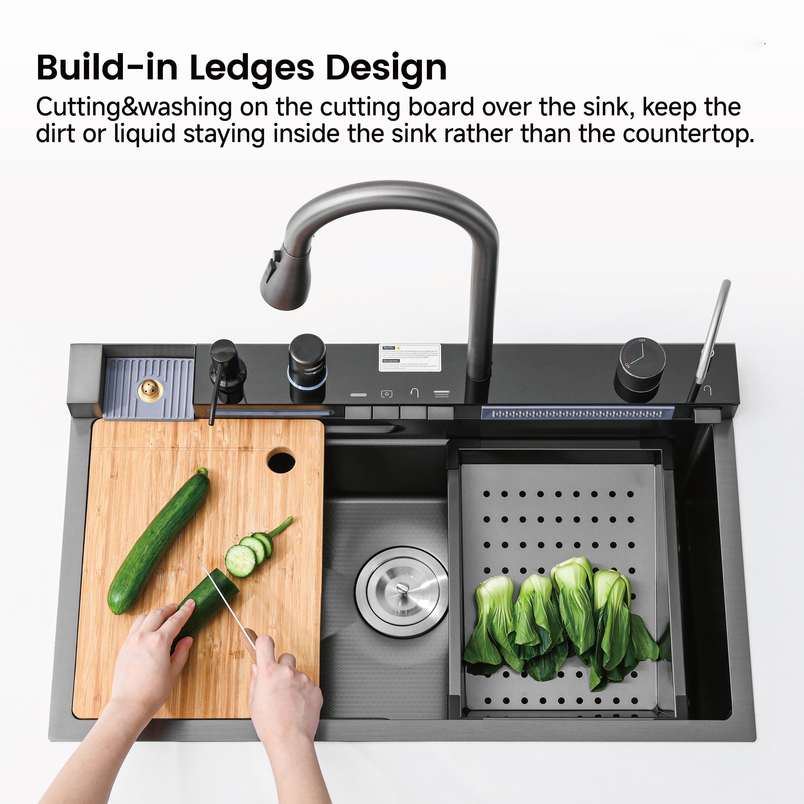 30" x 18" Smart Waterfall Kitchen Sink with Digital Display and Cup Washer