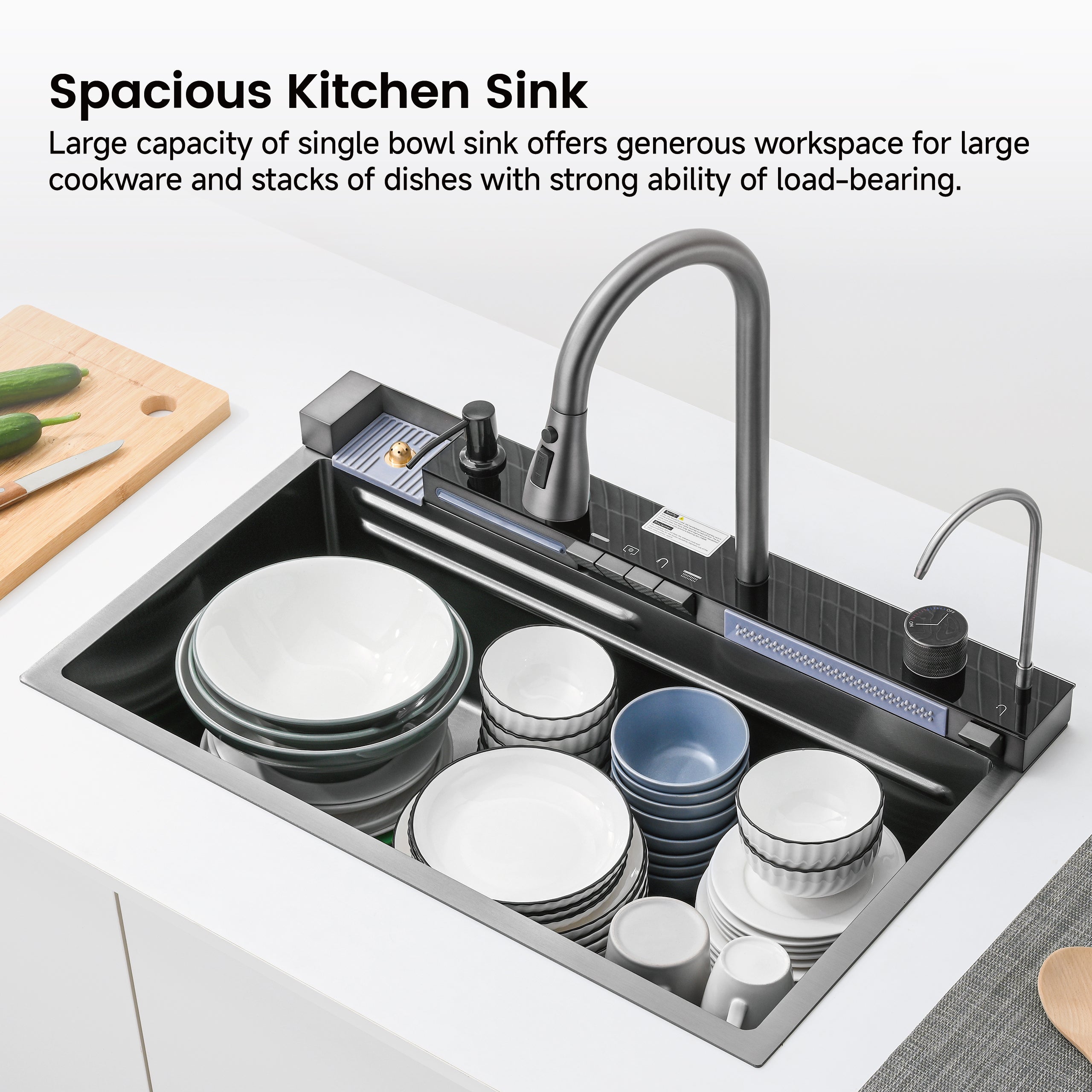 30" x 18" Smart Waterfall Kitchen Sink with Digital Display and Cup Washer