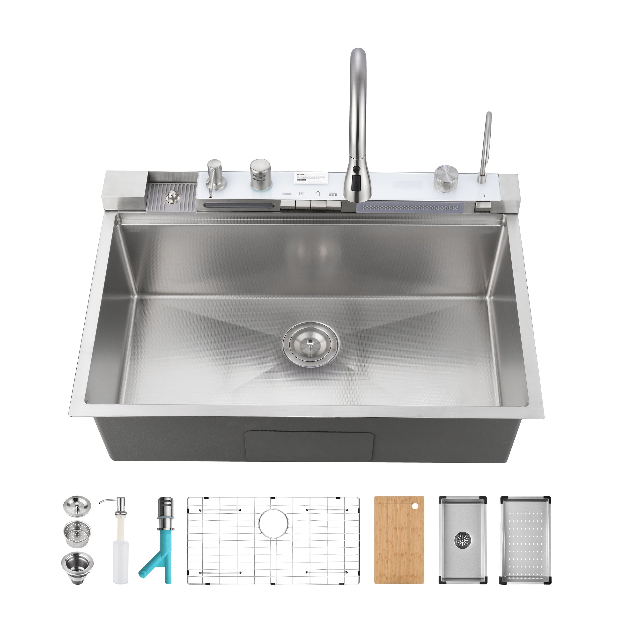 33" x 22" Smart Waterfall Kitchen Sink with Digital Display and Cup Washer