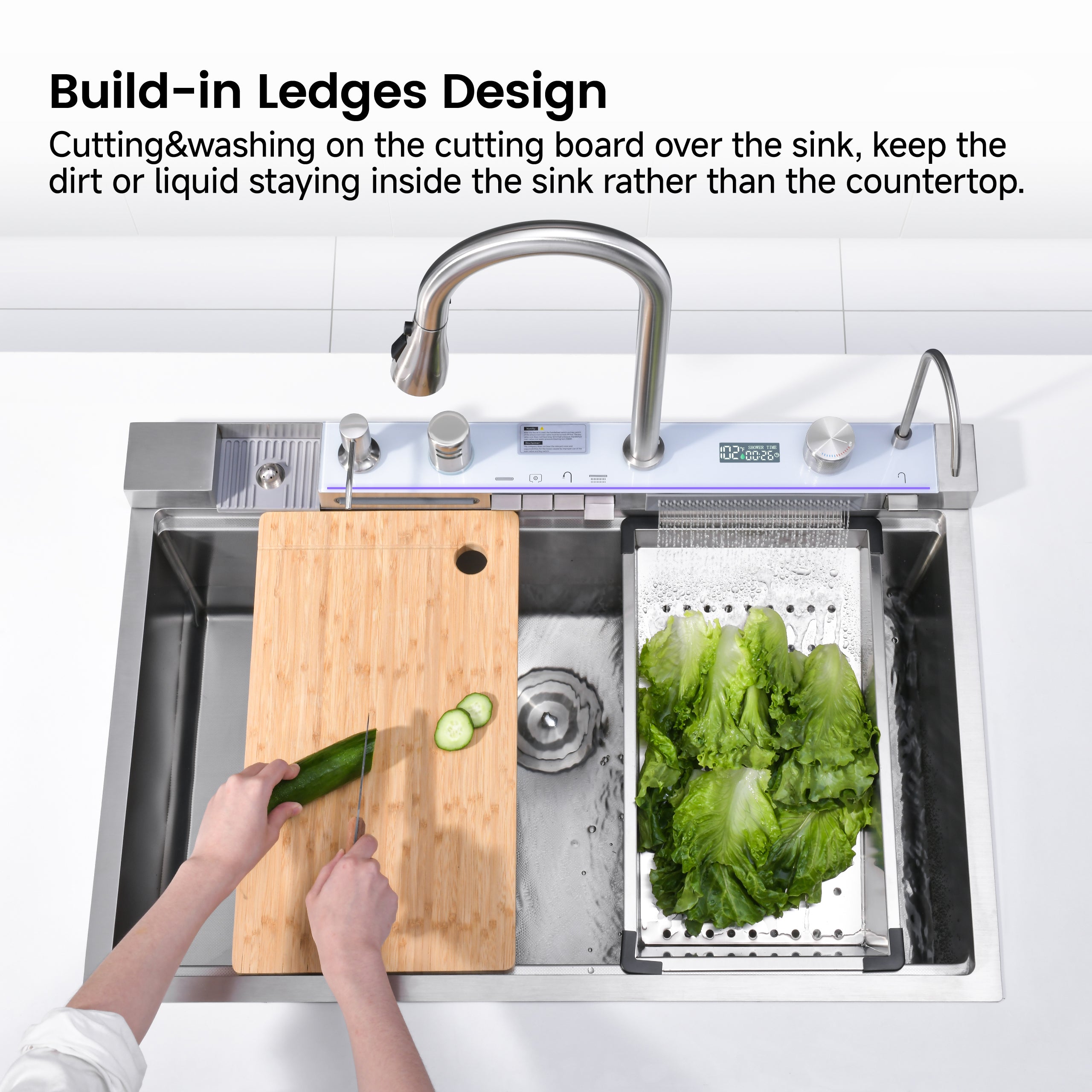 33" x 22" Smart Waterfall Kitchen Sink with Digital Display and Cup Washer