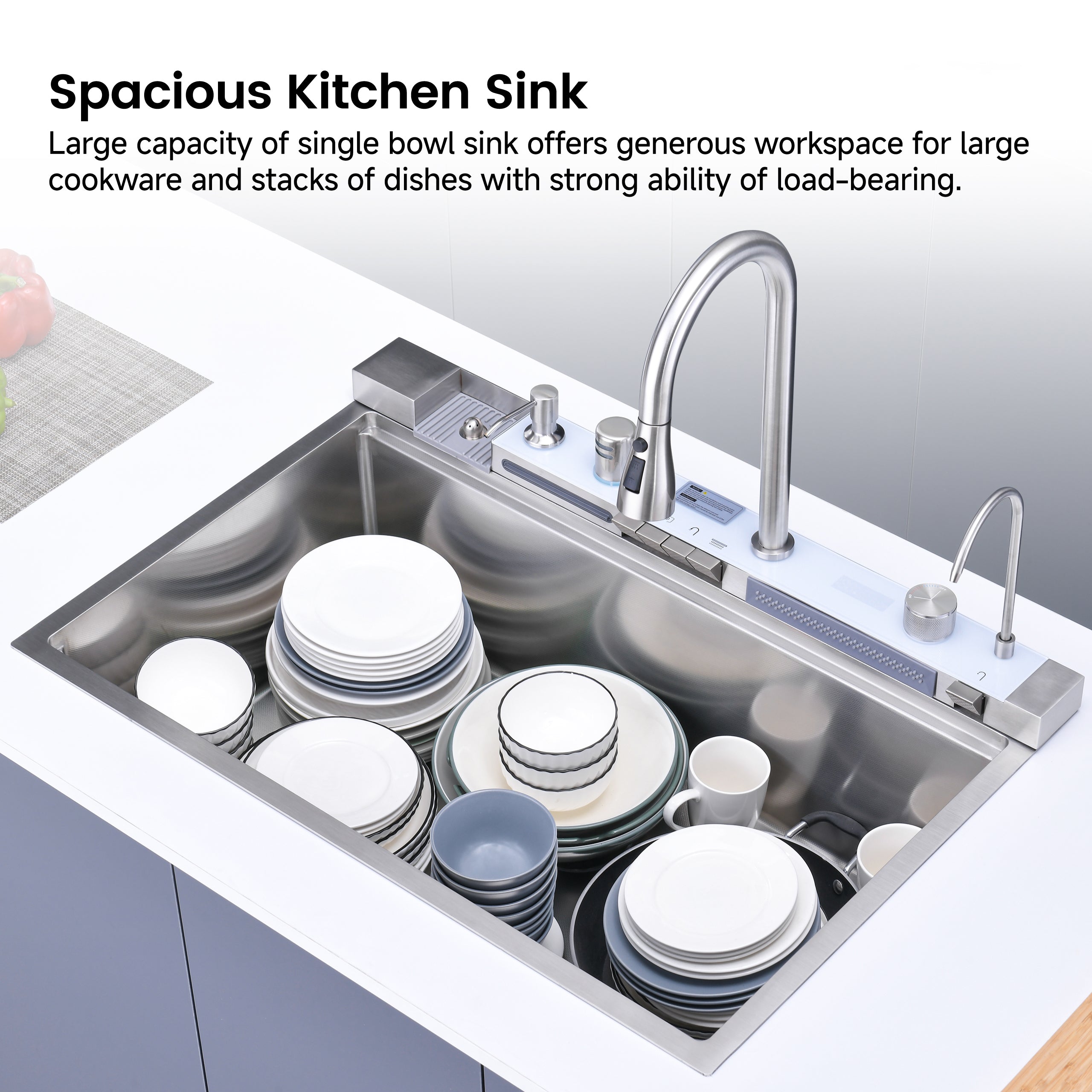 33" x 22" Smart Waterfall Kitchen Sink with Digital Display and Cup Washer