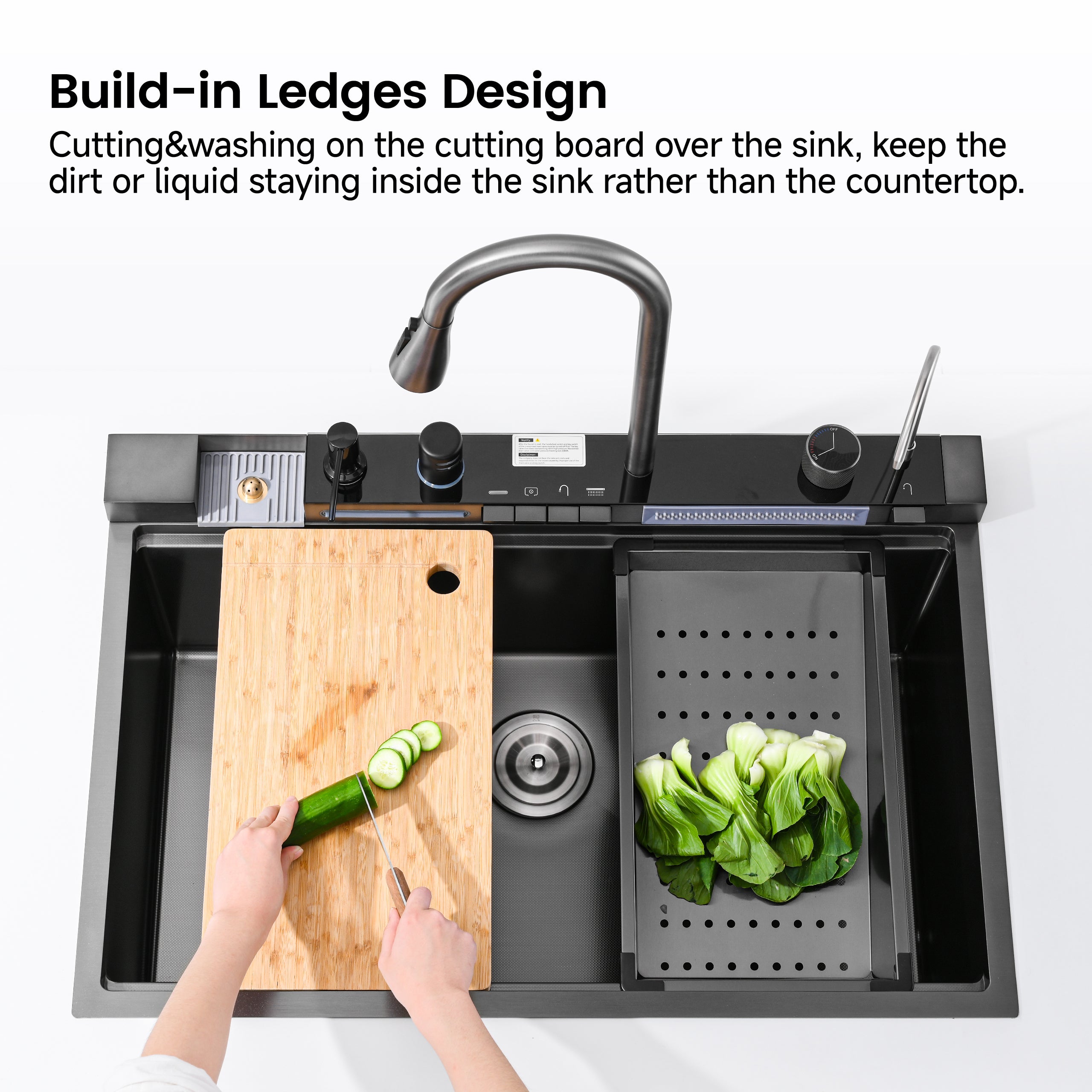 33" x 22" Smart Waterfall Kitchen Sink with Digital Display and Cup Washer