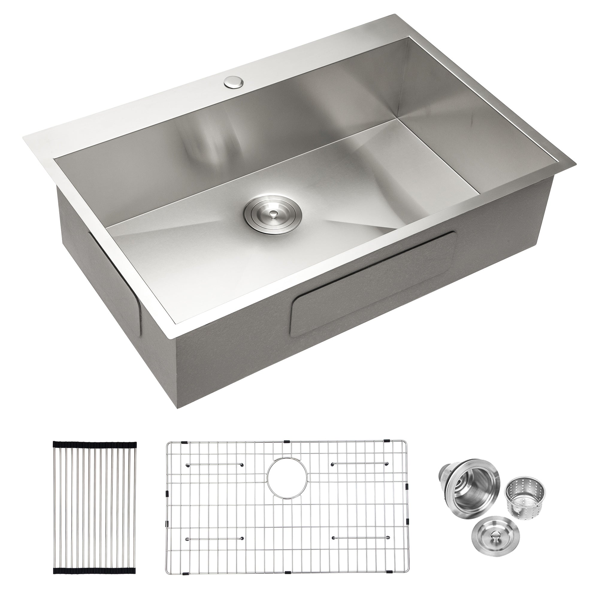 33" Drop-In Single Bowl Kitchen Sink, 16 Gauge Stainless Steel