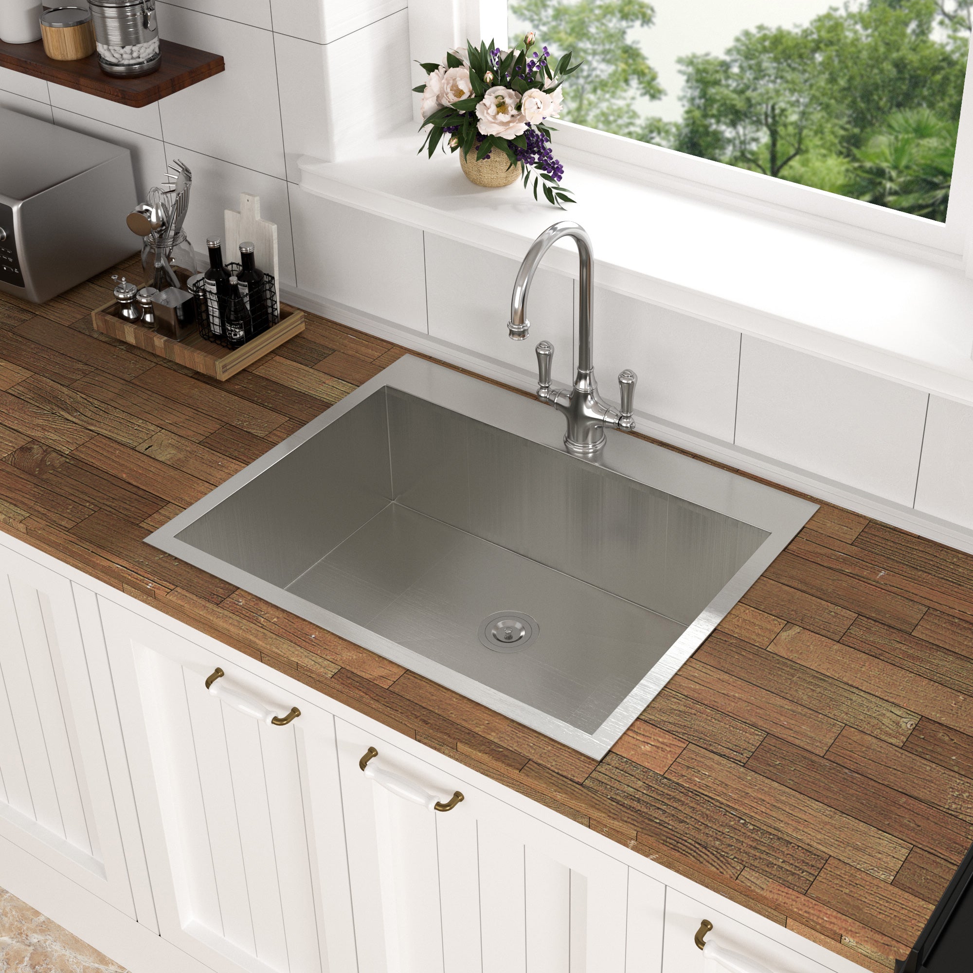 33" Drop-In Single Bowl Kitchen Sink, 16 Gauge Stainless Steel
