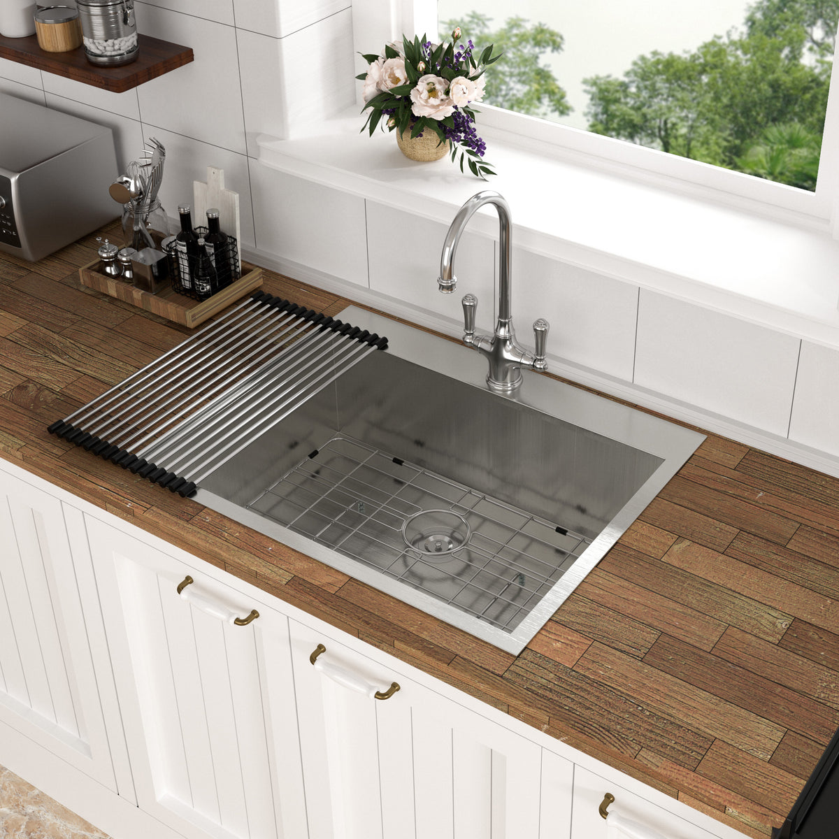 33" Drop-In Single Bowl Kitchen Sink, 16 Gauge Stainless Steel