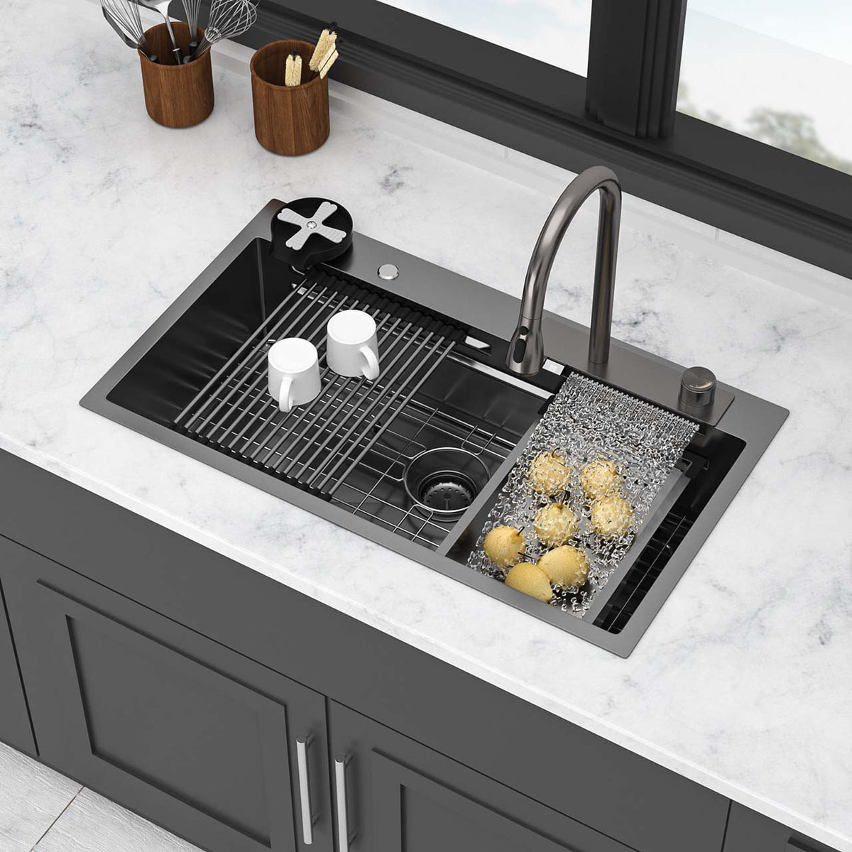 RAINLEX Undermount Single Bowl Workstation Sink in Stainless Steel