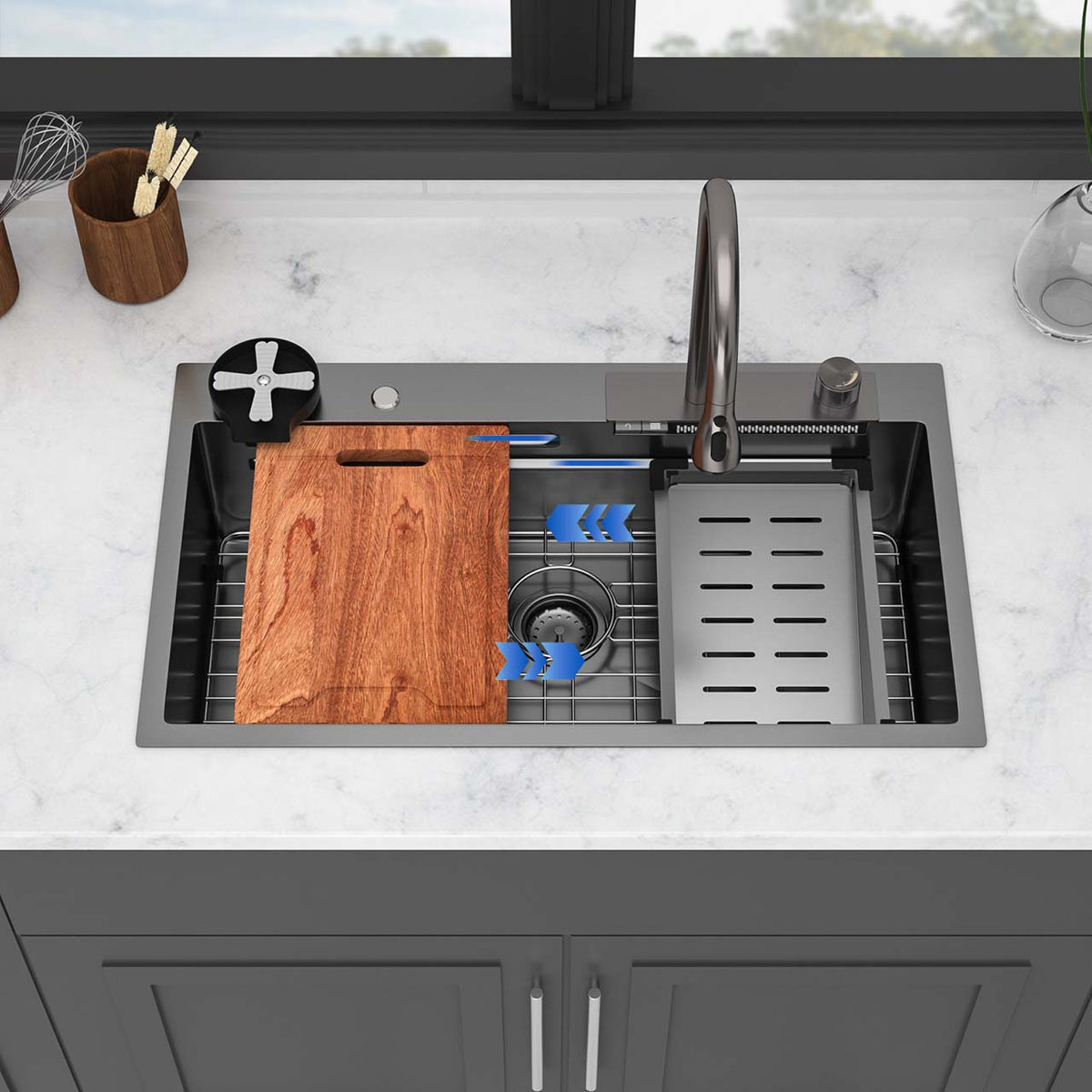 RAINLEX Undermount Single Bowl Workstation Sink in Stainless Steel