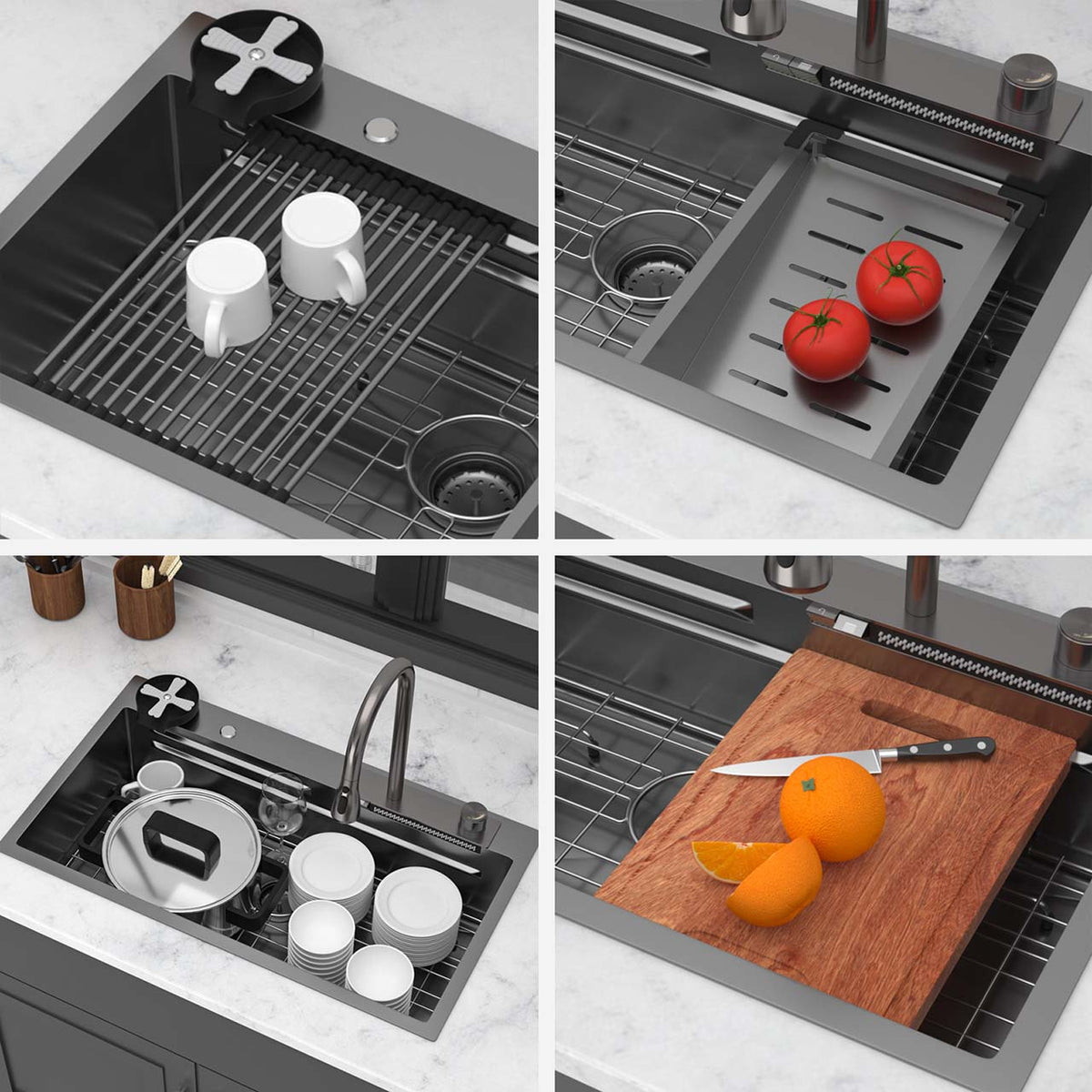 RAINLEX Undermount Single Bowl Workstation Sink in Stainless Steel