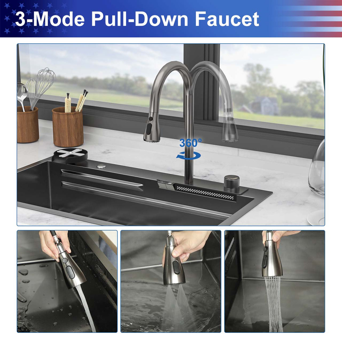 RAINLEX Undermount Single Bowl Workstation Sink in Stainless Steel