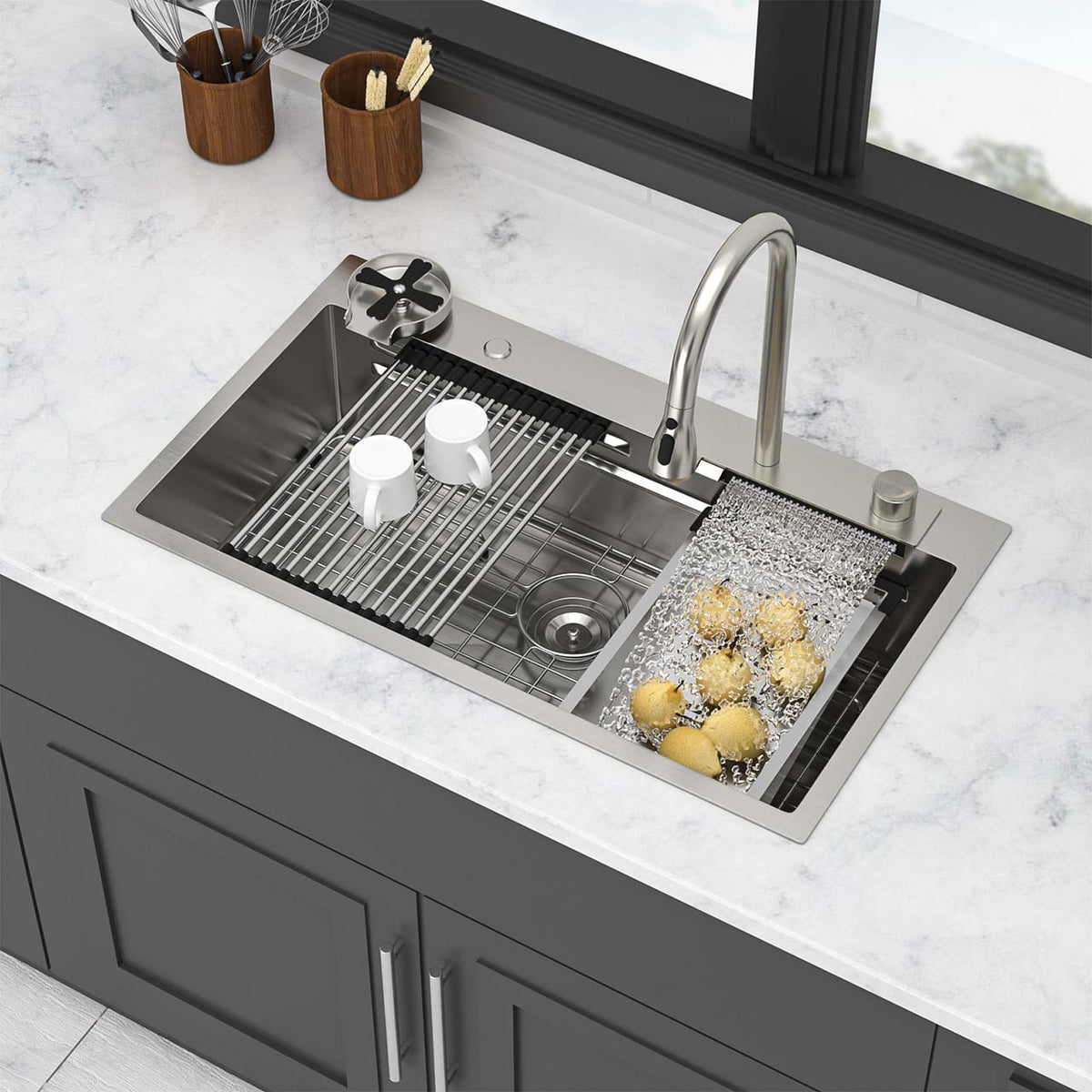 RAINLEX Undermount Single Bowl Workstation Sink in Stainless Steel
