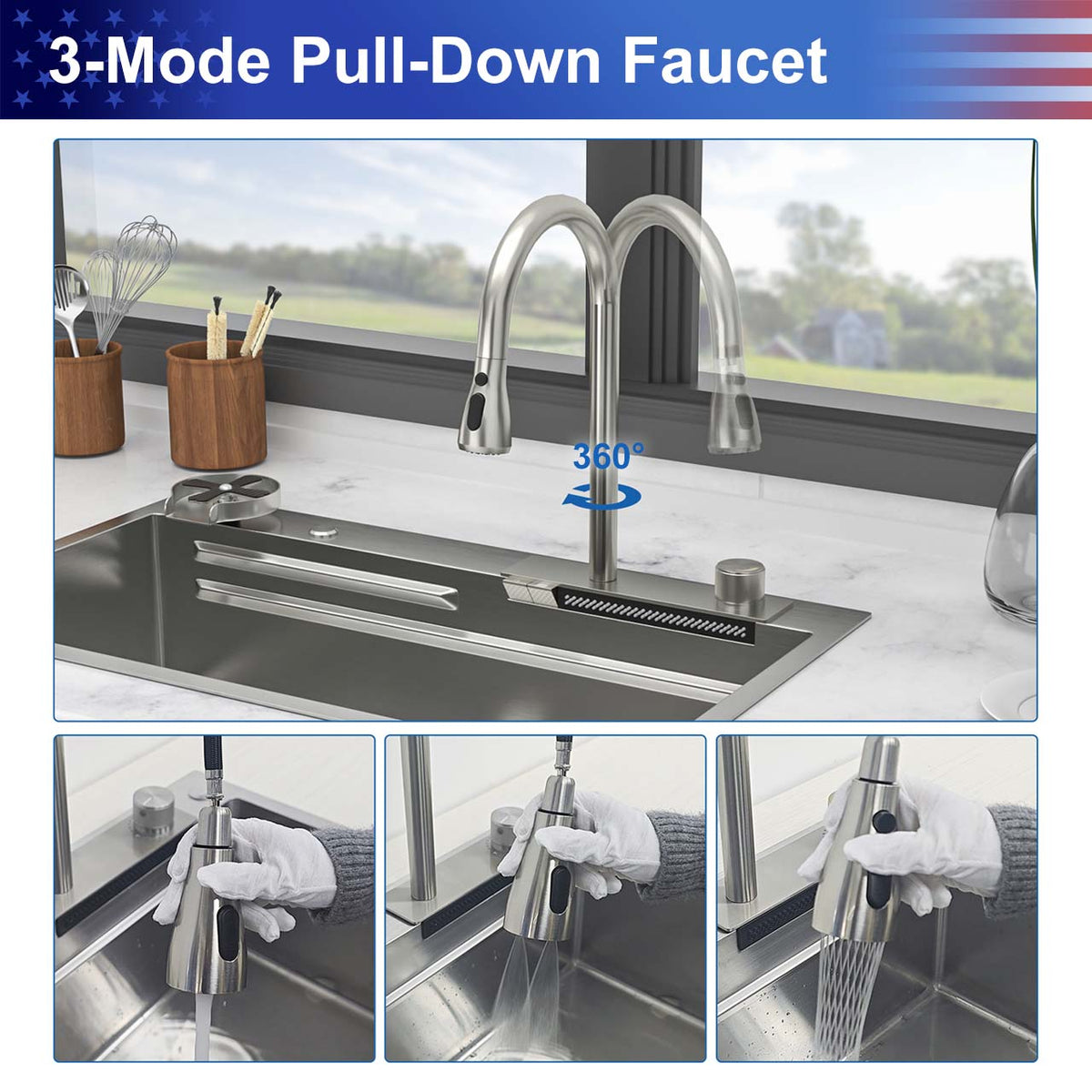 RAINLEX Undermount Single Bowl Workstation Sink in Stainless Steel