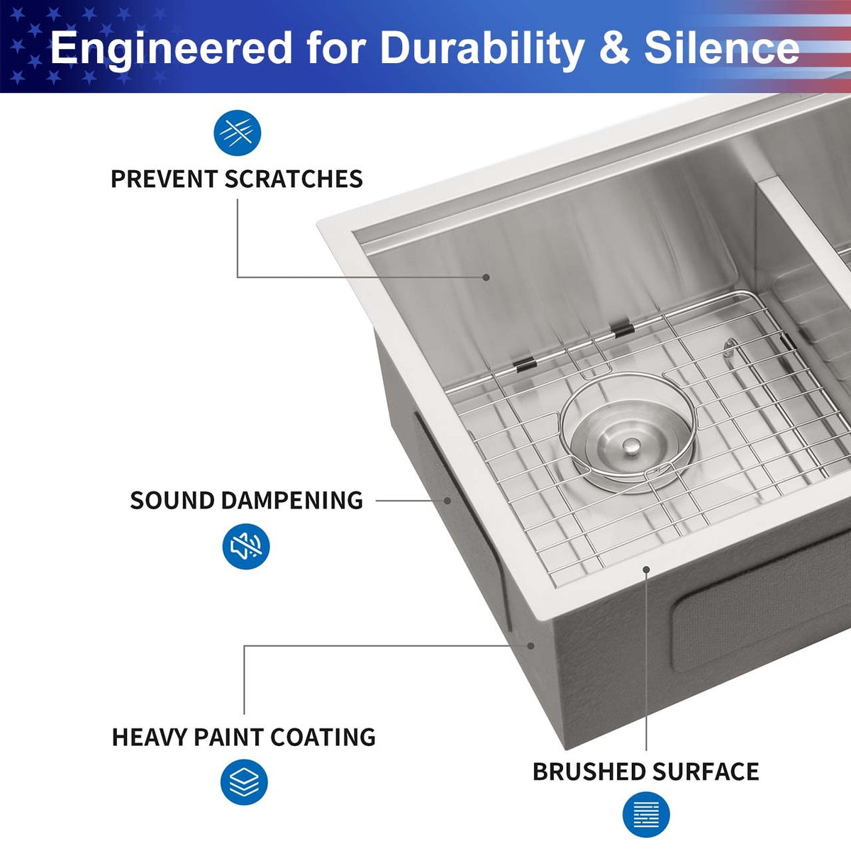 RAINLEX 33 in. Undermount Double Bowl Workstation Sink, 50/50