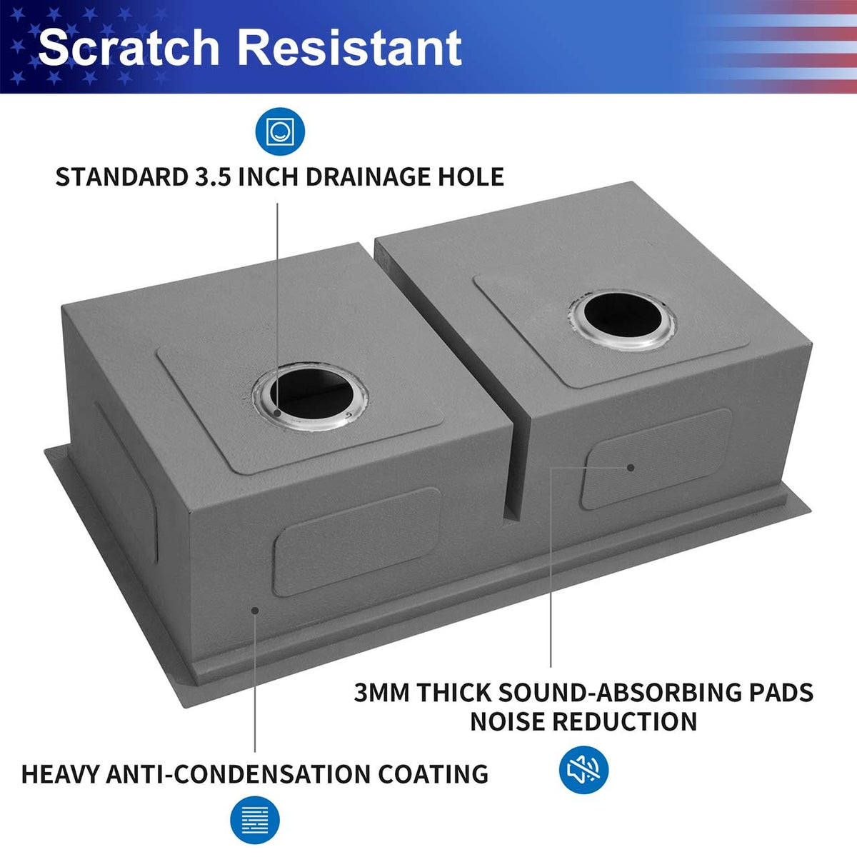 RAINLEX 33 in. Undermount Double Bowl Workstation Sink, 50/50