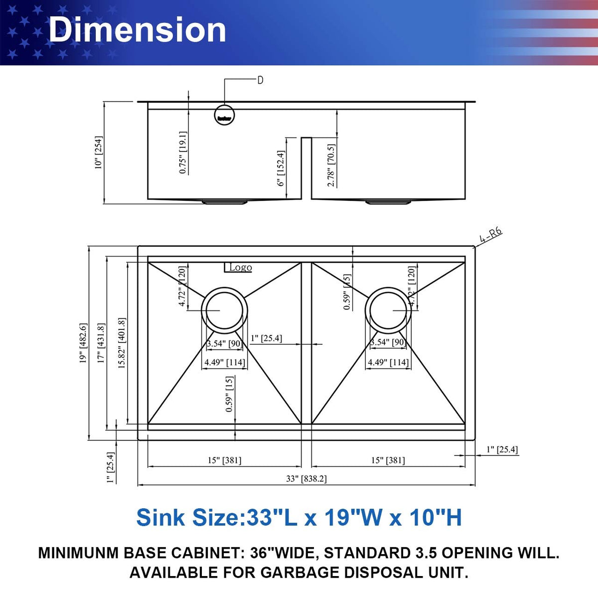 RAINLEX 33 in. Undermount Double Bowl Workstation Sink, 50/50