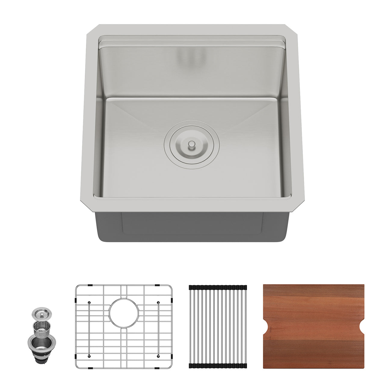 17" Undermount Single Bowl Workstation Sink, 16 Gauge Stainless Steel