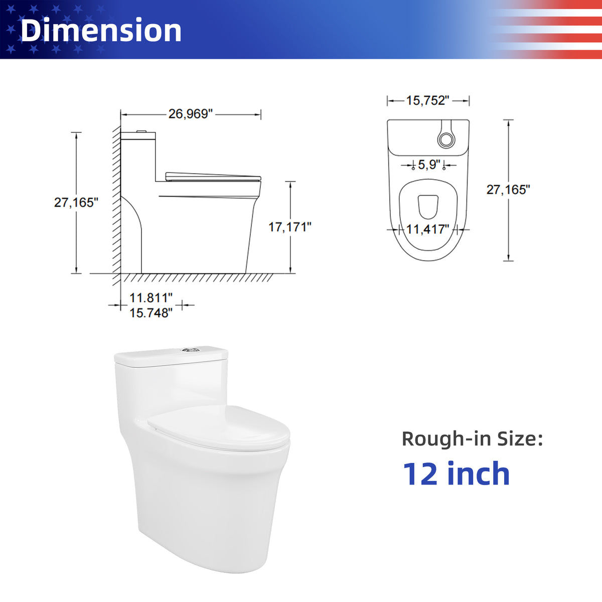 Toilette monobloc en blanc RX-T04W