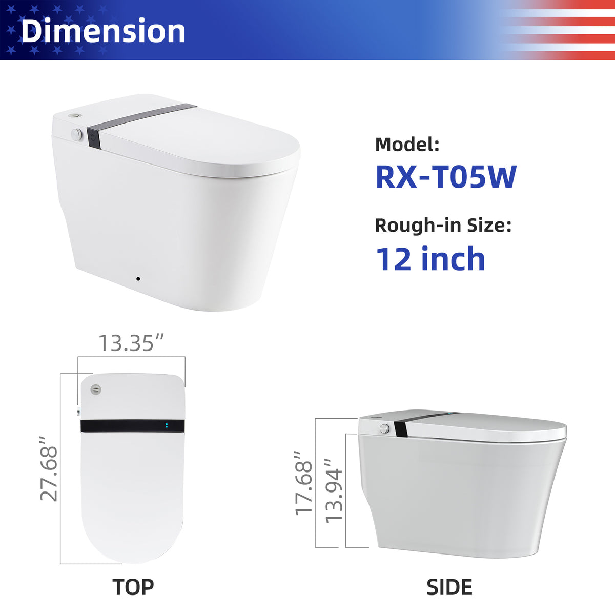 RAINLEX Smart Toilet with Built-In Bidet, White (T05)