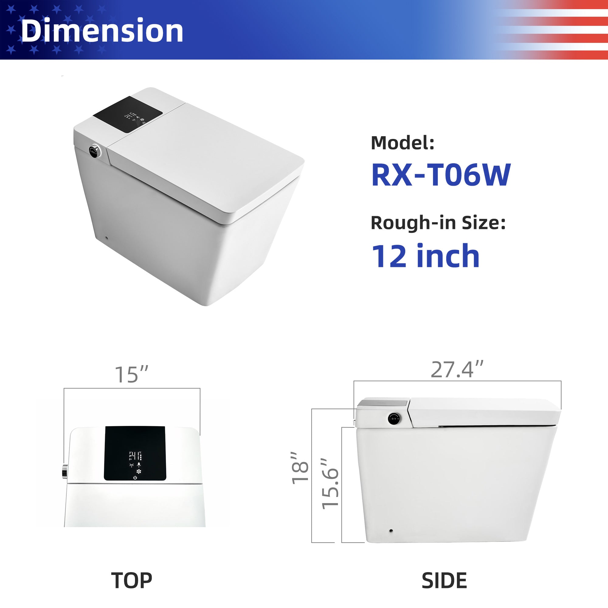 Smart Toilet with Built-In Bidet, White (T06)