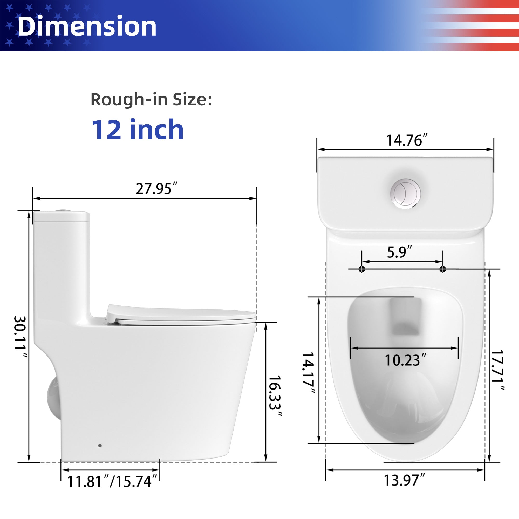One-Piece Elongated Toilet, White (T09)