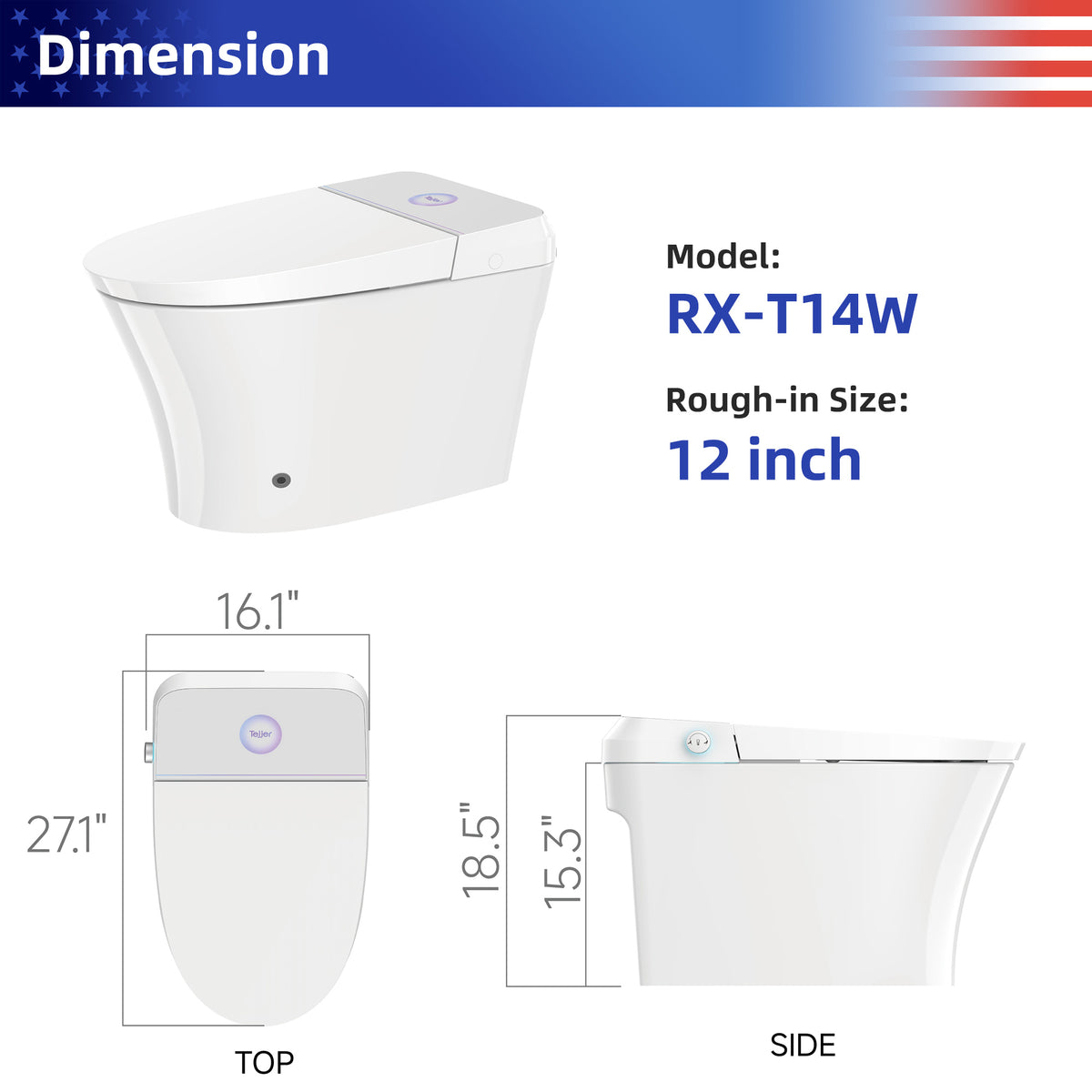 RAINLEX Smart Toilet with Built-In Bidet, White (T14)