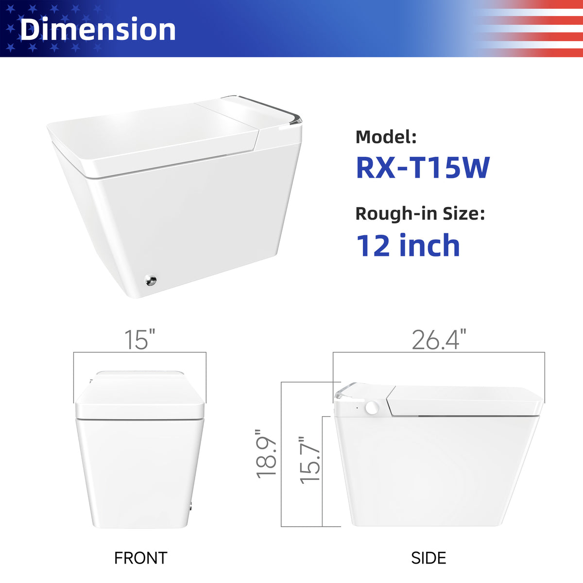 RAINLEX Smart Toilet with Built-In Bidet, White (T15)