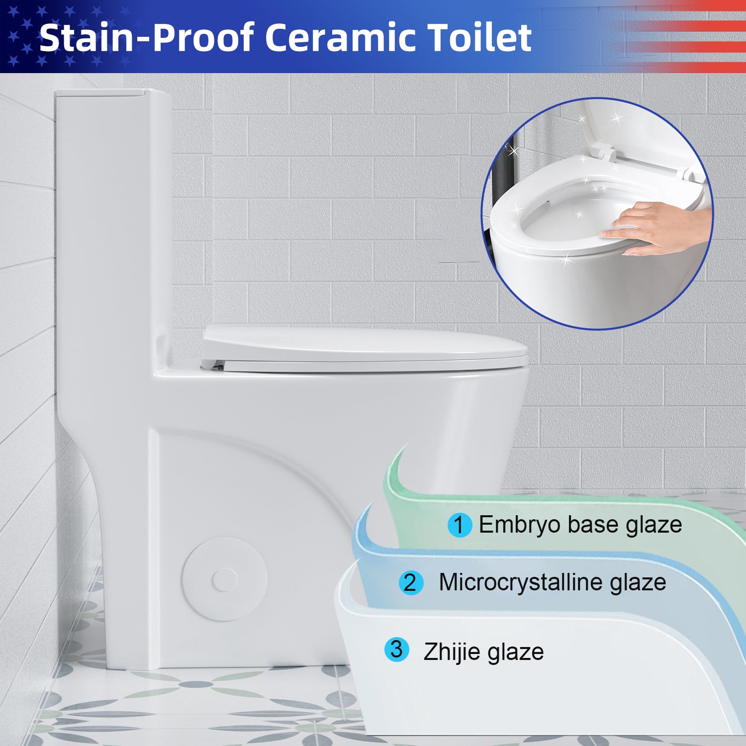1.28/0.8 GPF Tornado Flush One-Piece Toilet, Elongated Siphonic S-Trap 12" Toilet with Soft Close Seat, Dual Flush, MAP 1000g, ADA Chair Height 17"
