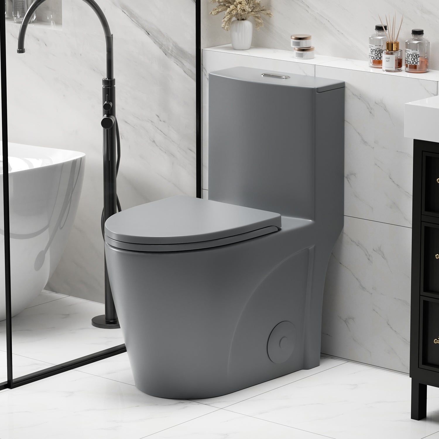 1.28/0.8 GPF Tornado Flush One-Piece Toilet, Elongated Siphonic S-Trap 12" Toilet with Soft Close Seat, Dual Flush, MAP 1000g, ADA Chair Height 17"