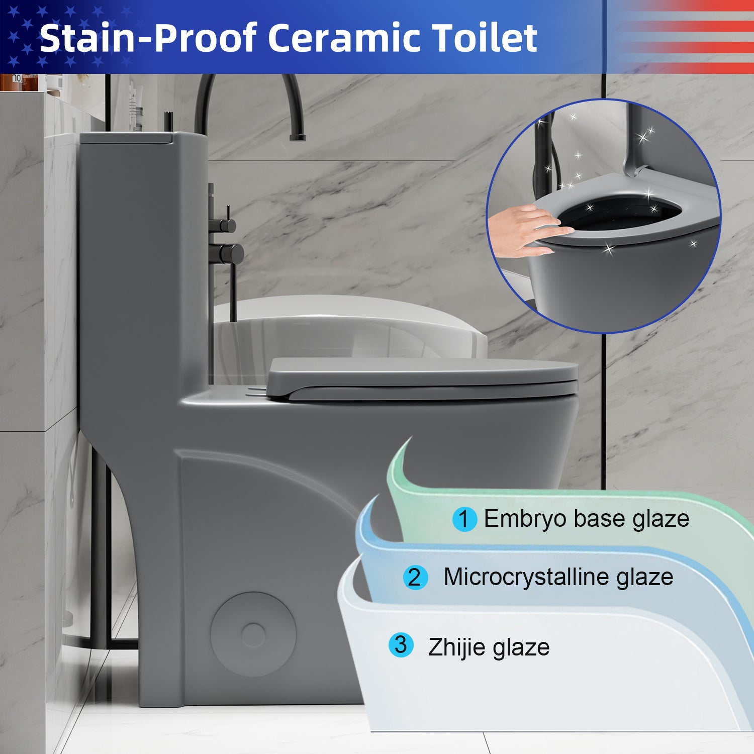 1.28/0.8 GPF Tornado Flush One-Piece Toilet, Elongated Siphonic S-Trap 12" Toilet with Soft Close Seat, Dual Flush, MAP 1000g, ADA Chair Height 17"