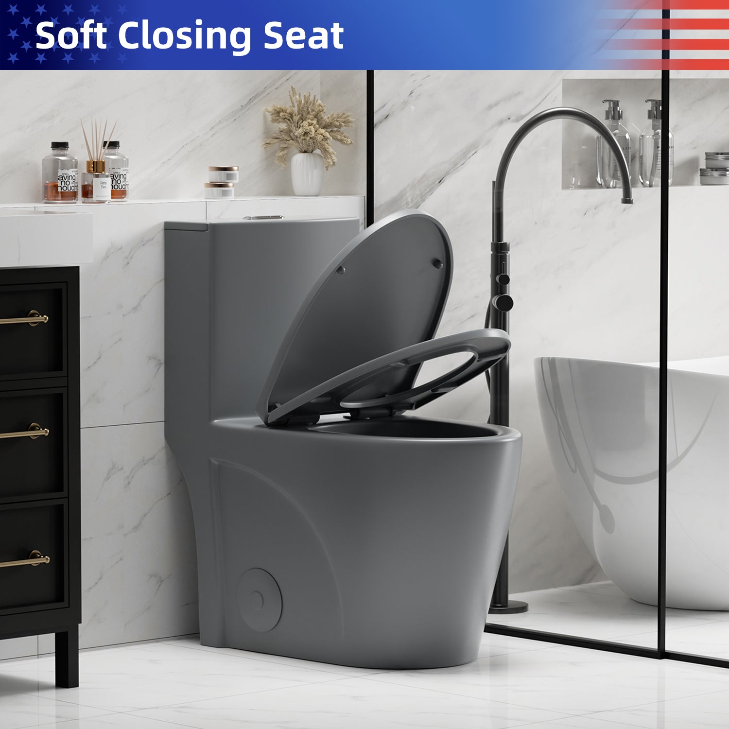 1.28/0.8 GPF Tornado Flush One-Piece Toilet, Elongated Siphonic S-Trap 12" Toilet with Soft Close Seat, Dual Flush, MAP 1000g, ADA Chair Height 17"