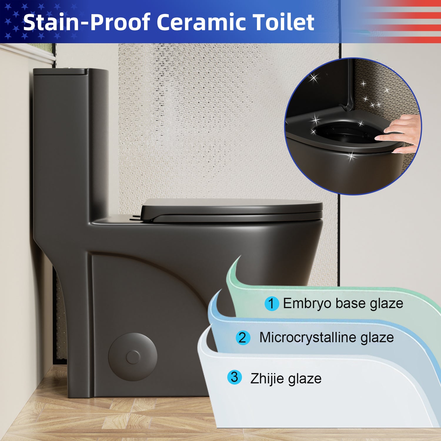 1.28/0.8 GPF Tornado Flush One-Piece Toilet, Elongated Siphonic S-Trap 12" Toilet with Soft Close Seat, Dual Flush, MAP 1000g, ADA Chair Height 17"