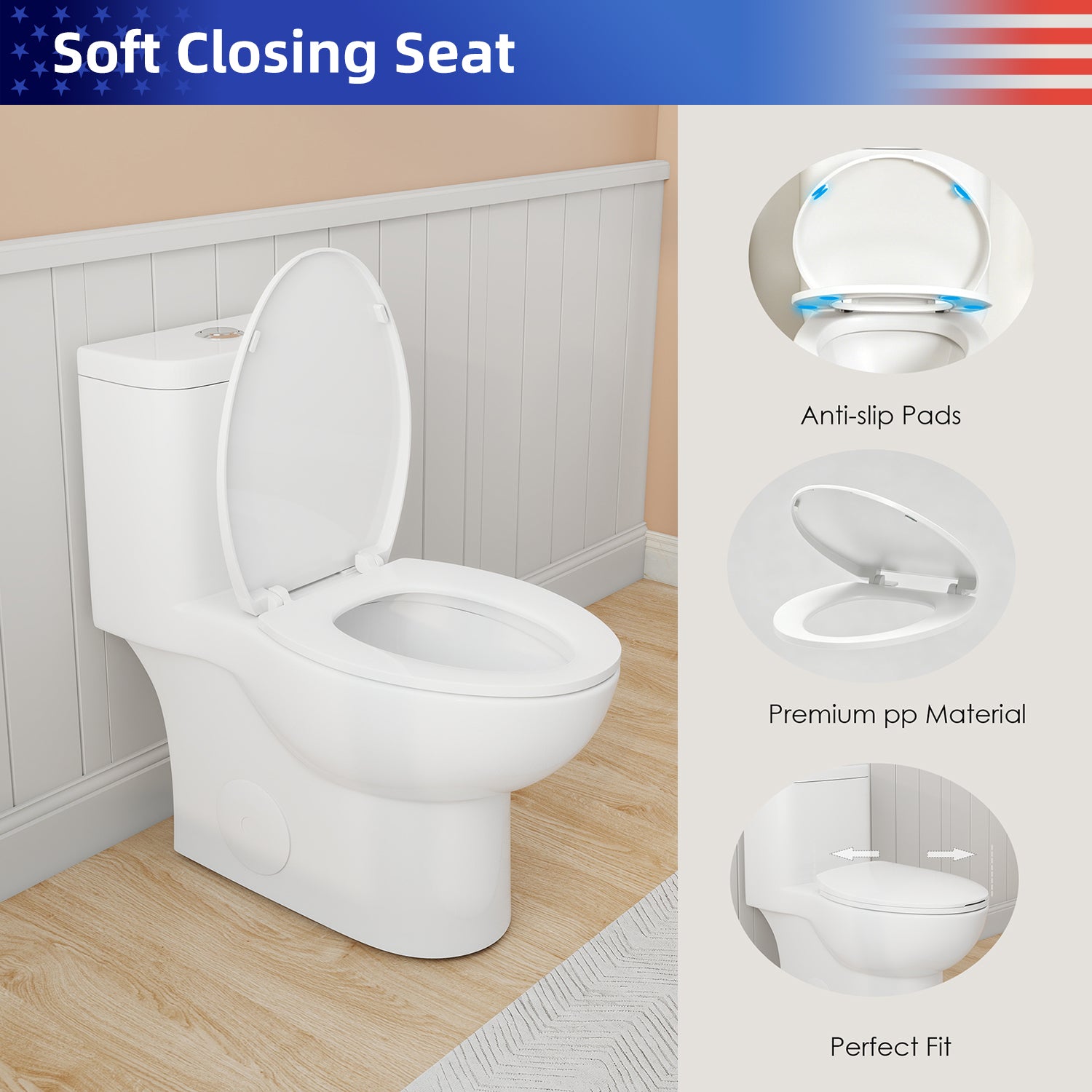 1.28/0.8 GPF Tornado Flush One-Piece Toilet, Rimless Siphonic Dual Flush Toilet with Soft Close Seat, Semi-Elongated Bowl, 12" S-Trap, MAP 1000g, ADA Comfort Height 17"