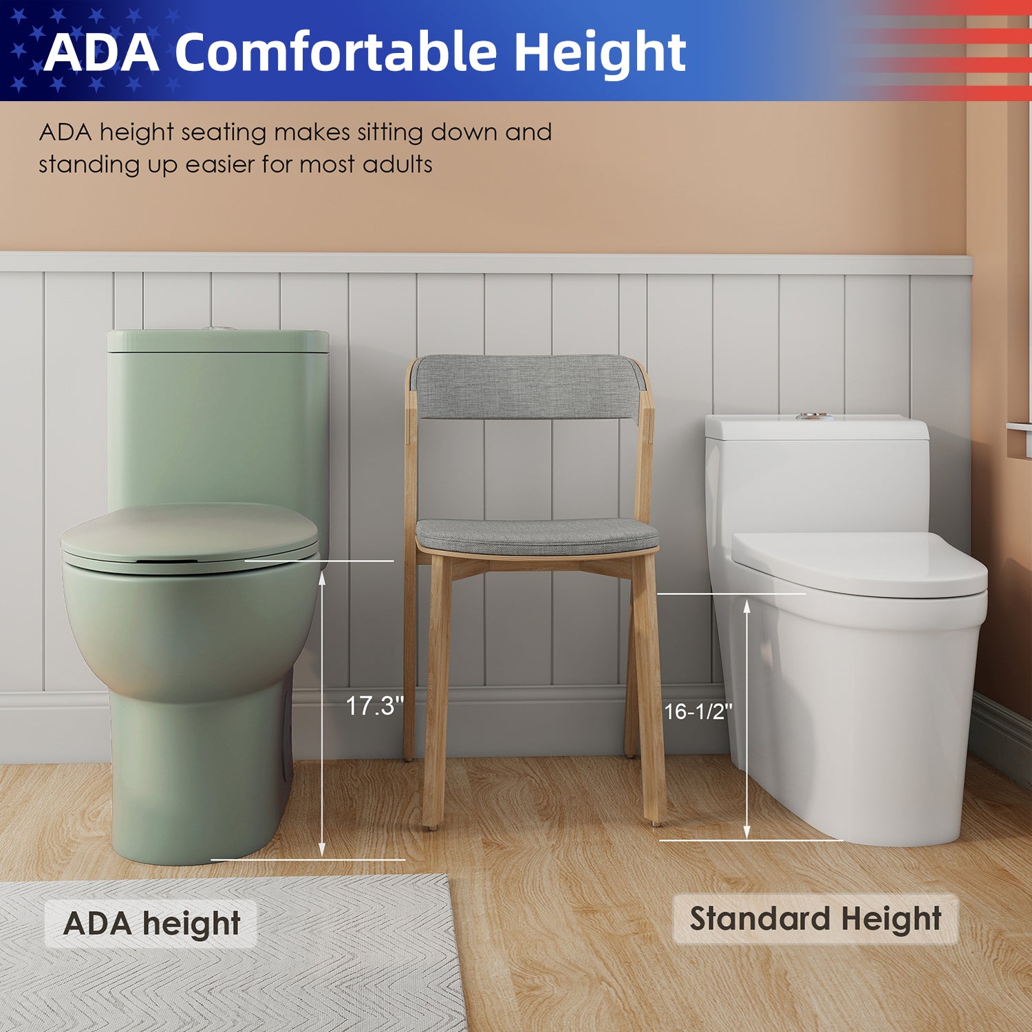 1.28/0.8 GPF Tornado Flush One-Piece Toilet, Rimless Siphonic Dual Flush Toilet with Soft Close Seat, Semi-Elongated Bowl, 12" S-Trap, MAP 1000g, ADA Comfort Height 17"