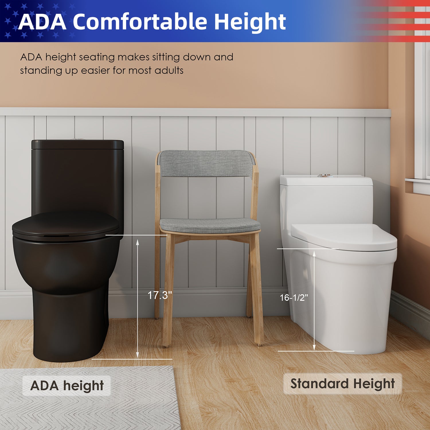 1.28/0.8 GPF Tornado Flush One-Piece Toilet, Rimless Siphonic Dual Flush Toilet with Soft Close Seat, Semi-Elongated Bowl, 12" S-Trap, MAP 1000g, ADA Comfort Height 17"