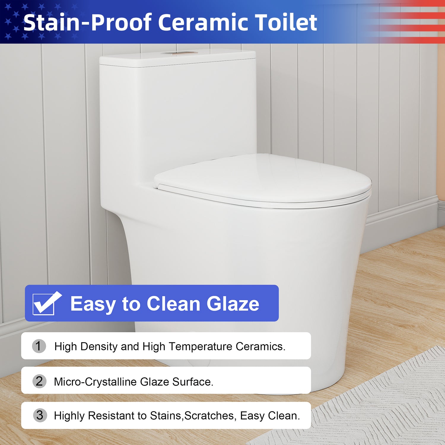 Gloss White 1.28/0.8 GPF Tornado Flush One-Piece Toilet, Rimless Siphonic Dual Flush Toilet with Soft Close Seat, Semi-Elongated Bowl, 12" S-Trap, MAP 1000g, ADA Comfort Height 17"