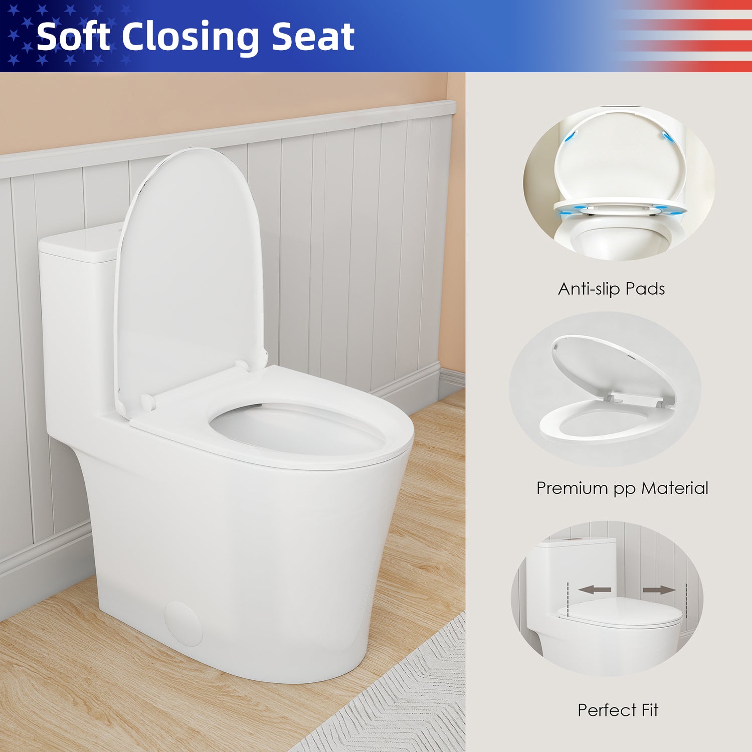 Gloss White 1.28/0.8 GPF Tornado Flush One-Piece Toilet, Rimless Siphonic Dual Flush Toilet with Soft Close Seat, Semi-Elongated Bowl, 12" S-Trap, MAP 1000g, ADA Comfort Height 17"