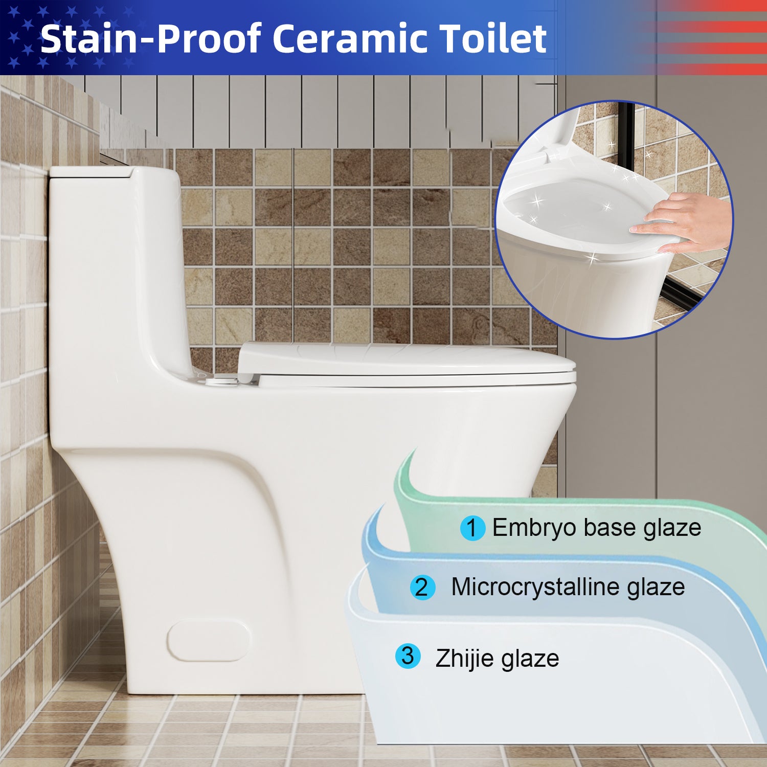 1.28/0.8 GPF Tornado Flush One-Piece Elongated Toilet, Siphonic S-Trap 12", Soft-Close Quick-Release Seat, Top Button Dual Flush, MAP 1000g, ADA Comfort Height 17"
