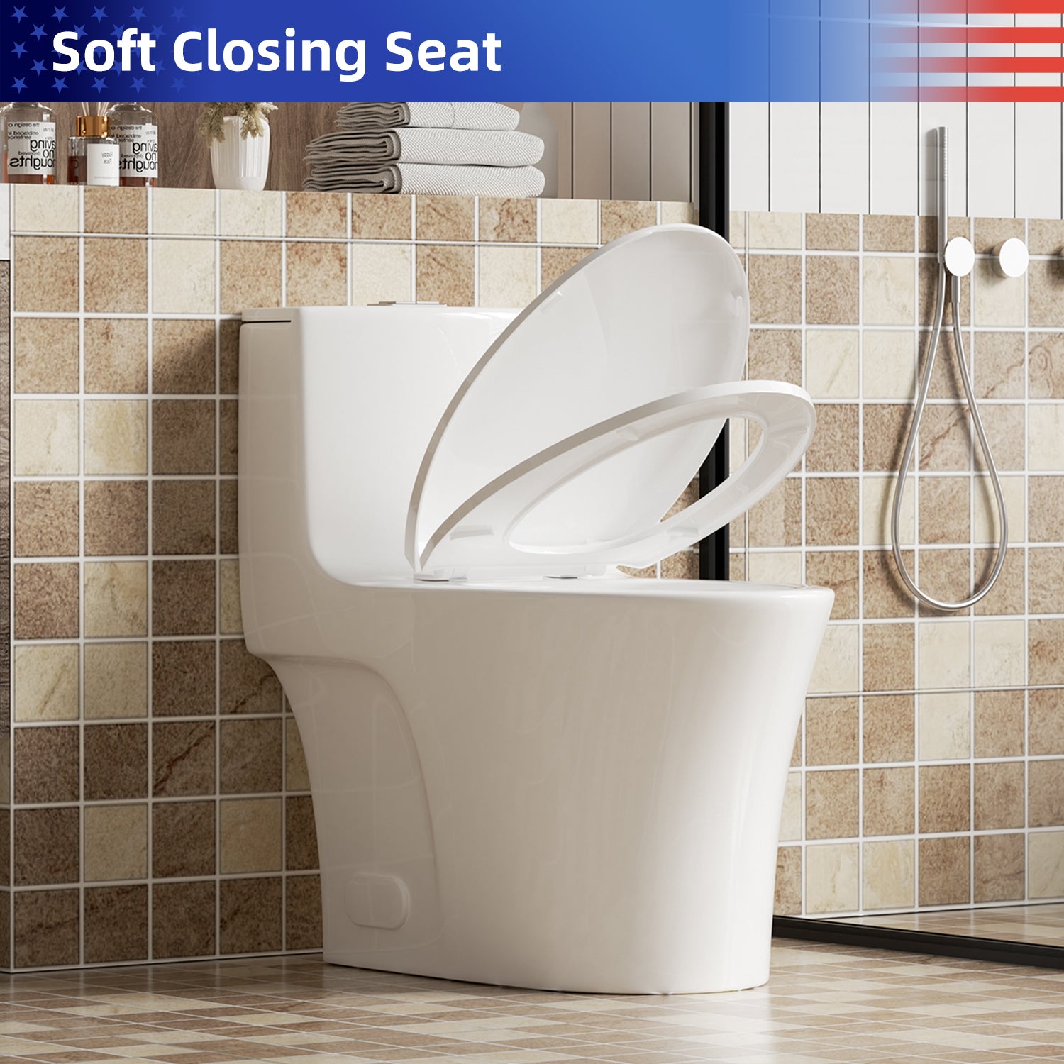 1.28/0.8 GPF Tornado Flush One-Piece Elongated Toilet, Siphonic S-Trap 12", Soft-Close Quick-Release Seat, Top Button Dual Flush, MAP 1000g, ADA Comfort Height 17"
