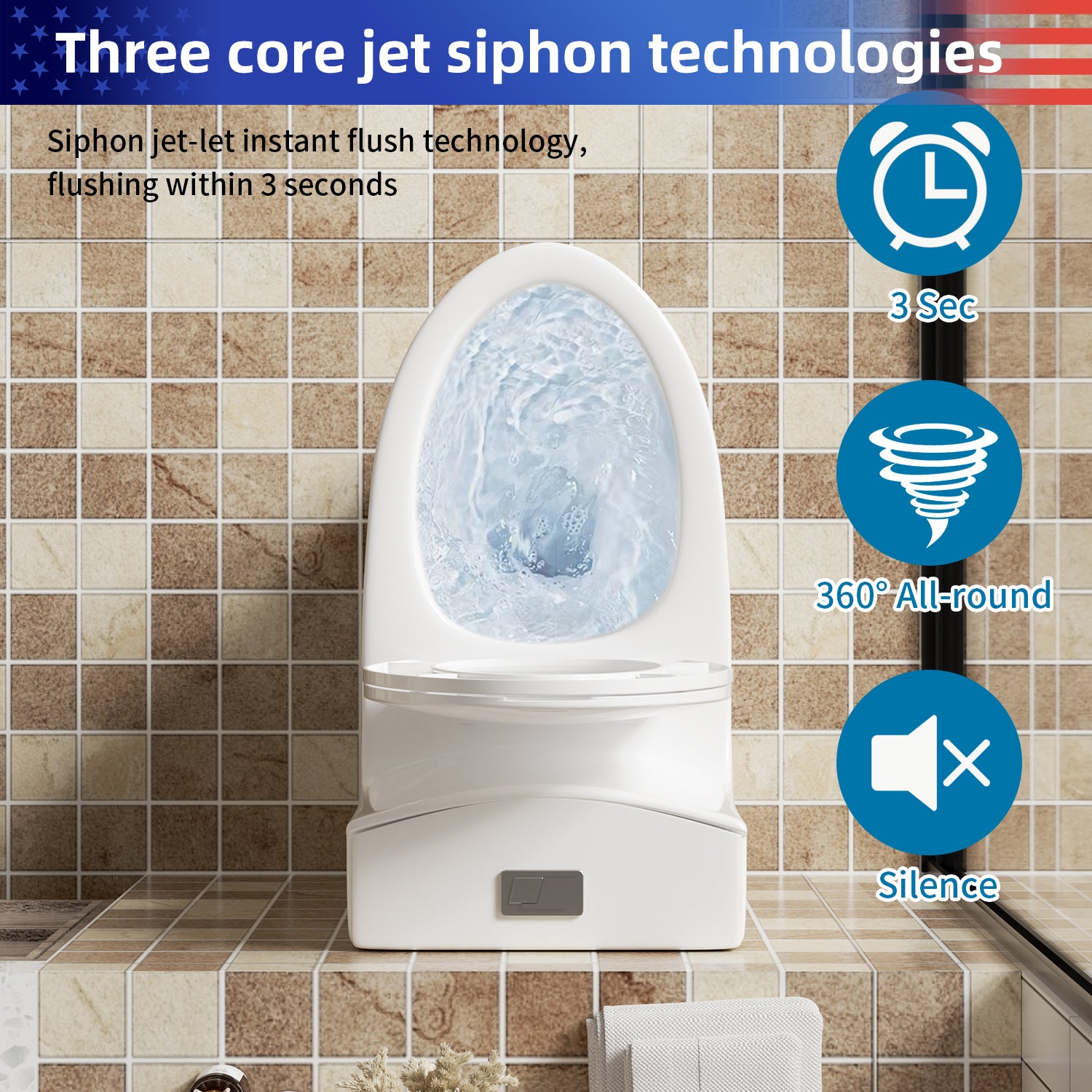 1.28/0.8 GPF Tornado Flush One-Piece Elongated Toilet, Siphonic S-Trap 12", Soft-Close Quick-Release Seat, Top Button Dual Flush, MAP 1000g, ADA Comfort Height 17"