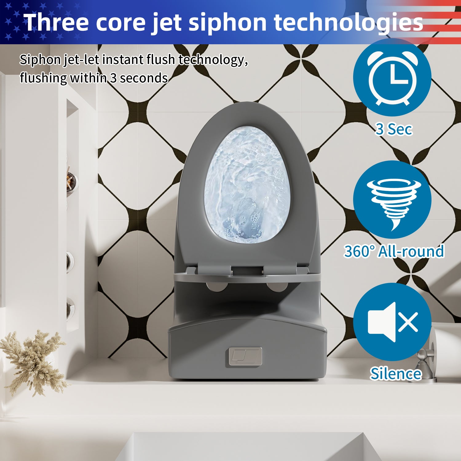 1.28/0.8 GPF Tornado Flush One-Piece Elongated Toilet, Siphonic S-Trap 12", Soft-Close Quick-Release Seat, Top Button Dual Flush, MAP 1000g, ADA Comfort Height 17"