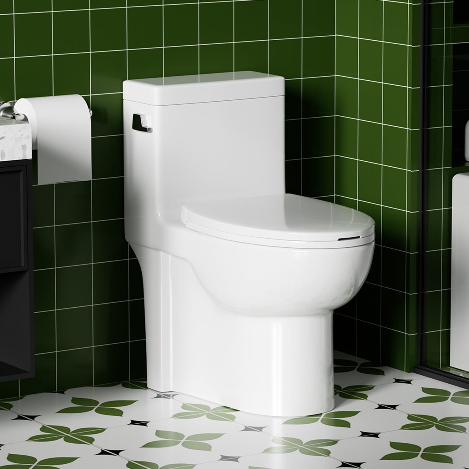 Gloss White 1.28 GPF Tornado Flush One-Piece Elongated Toilet, Siphonic Single Flush with Side Press, Soft-Close Quick-Release Seat, 1000g MAP, 17" ADA Comfort Height, 12" Rough-In