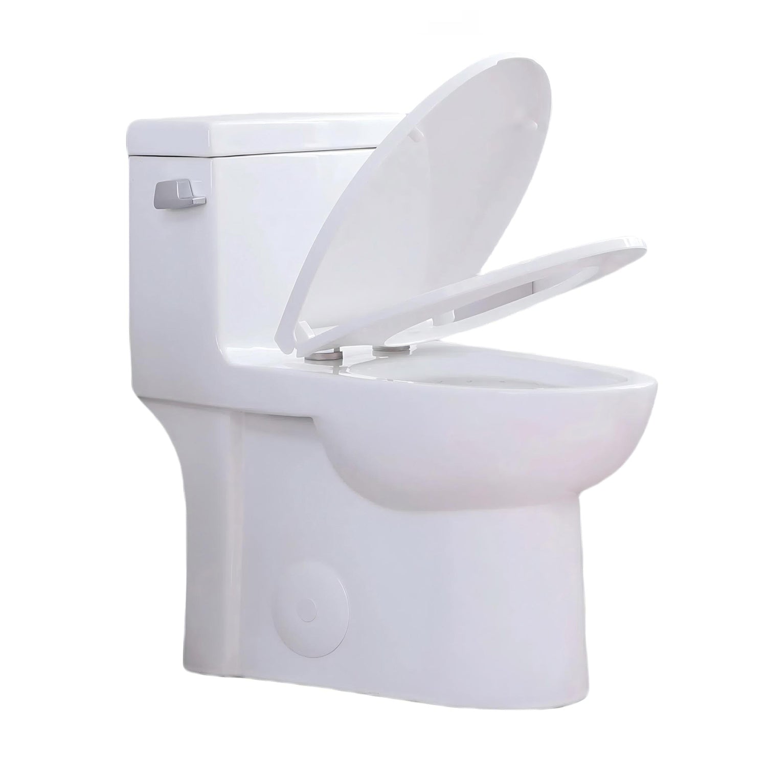 Gloss White 1.28 GPF Tornado Flush One-Piece Elongated Toilet, Siphonic Single Flush with Side Press, Soft-Close Quick-Release Seat, 1000g MAP, 17" ADA Comfort Height, 12" Rough-In